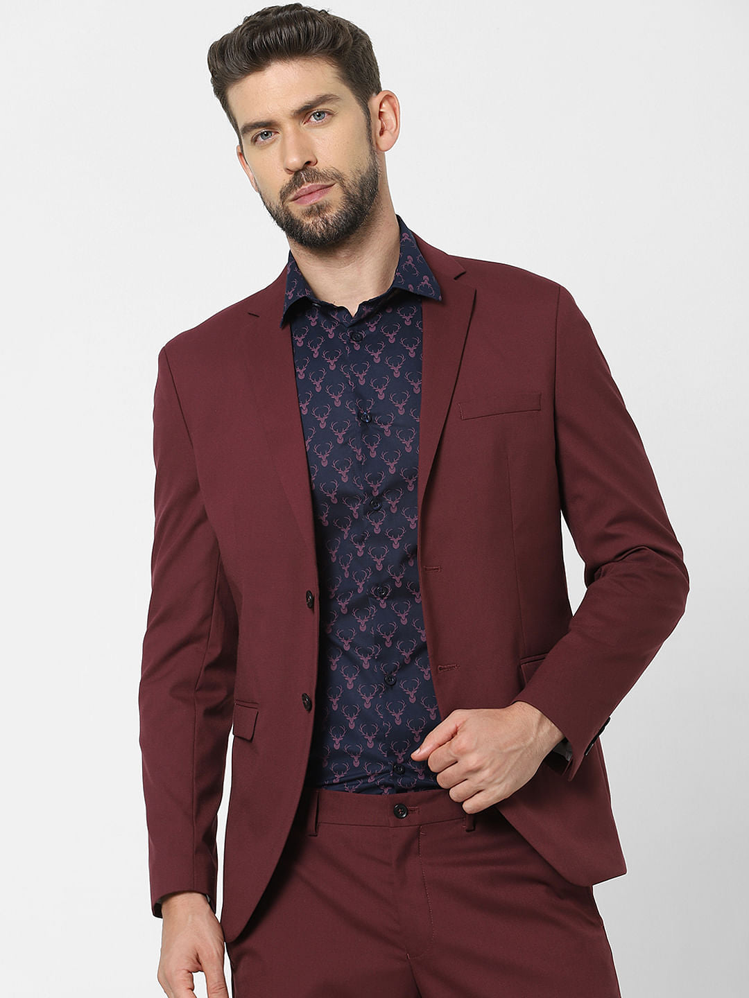 Blue Printed Organic Cotton Full Sleeves Shirt
