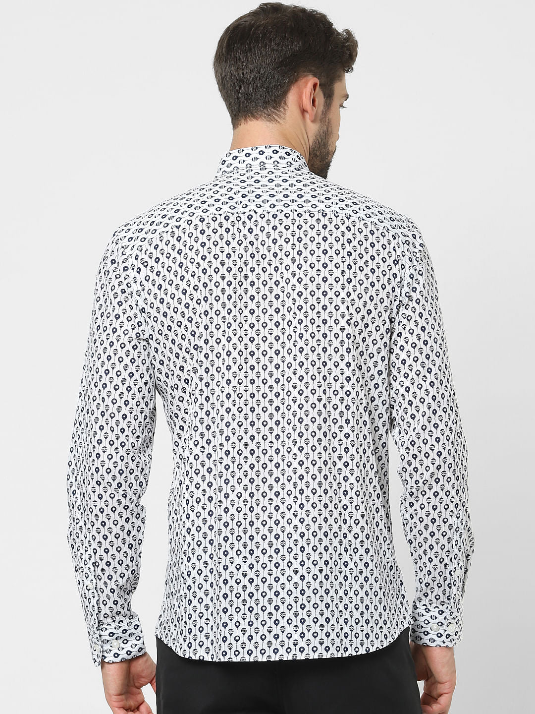White Printed Organic Cotton Full Sleeves Shirt