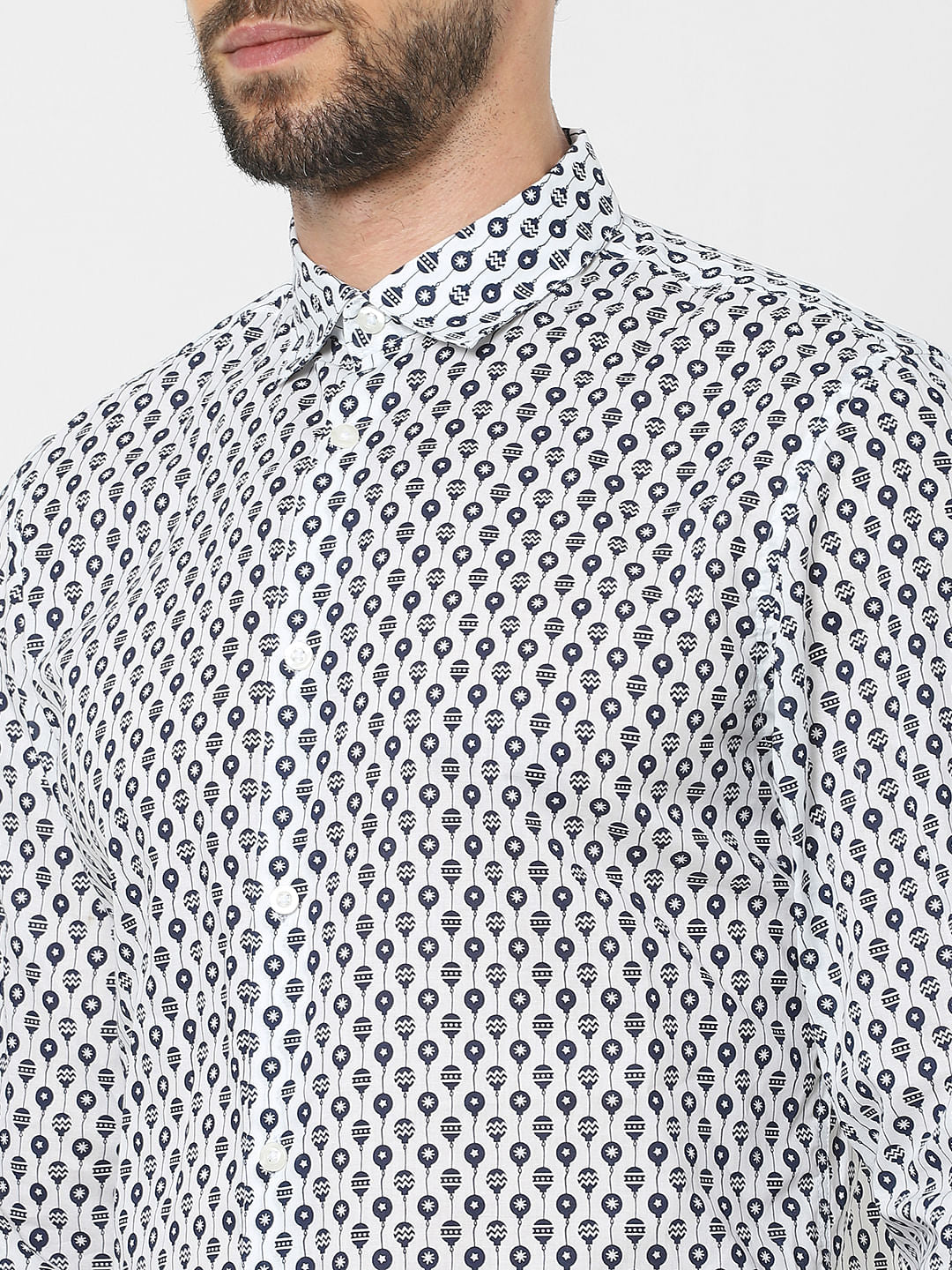 White Printed Organic Cotton Full Sleeves Shirt