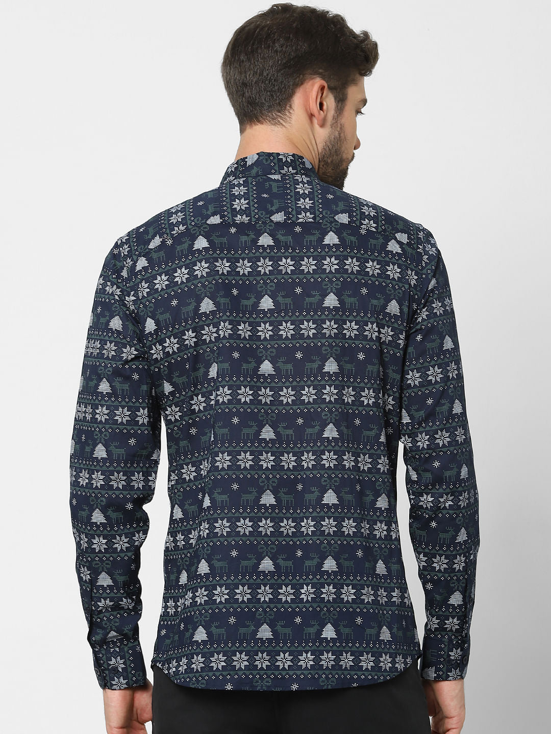 Blue Printed Organic Cotton Full Sleeves Shirt