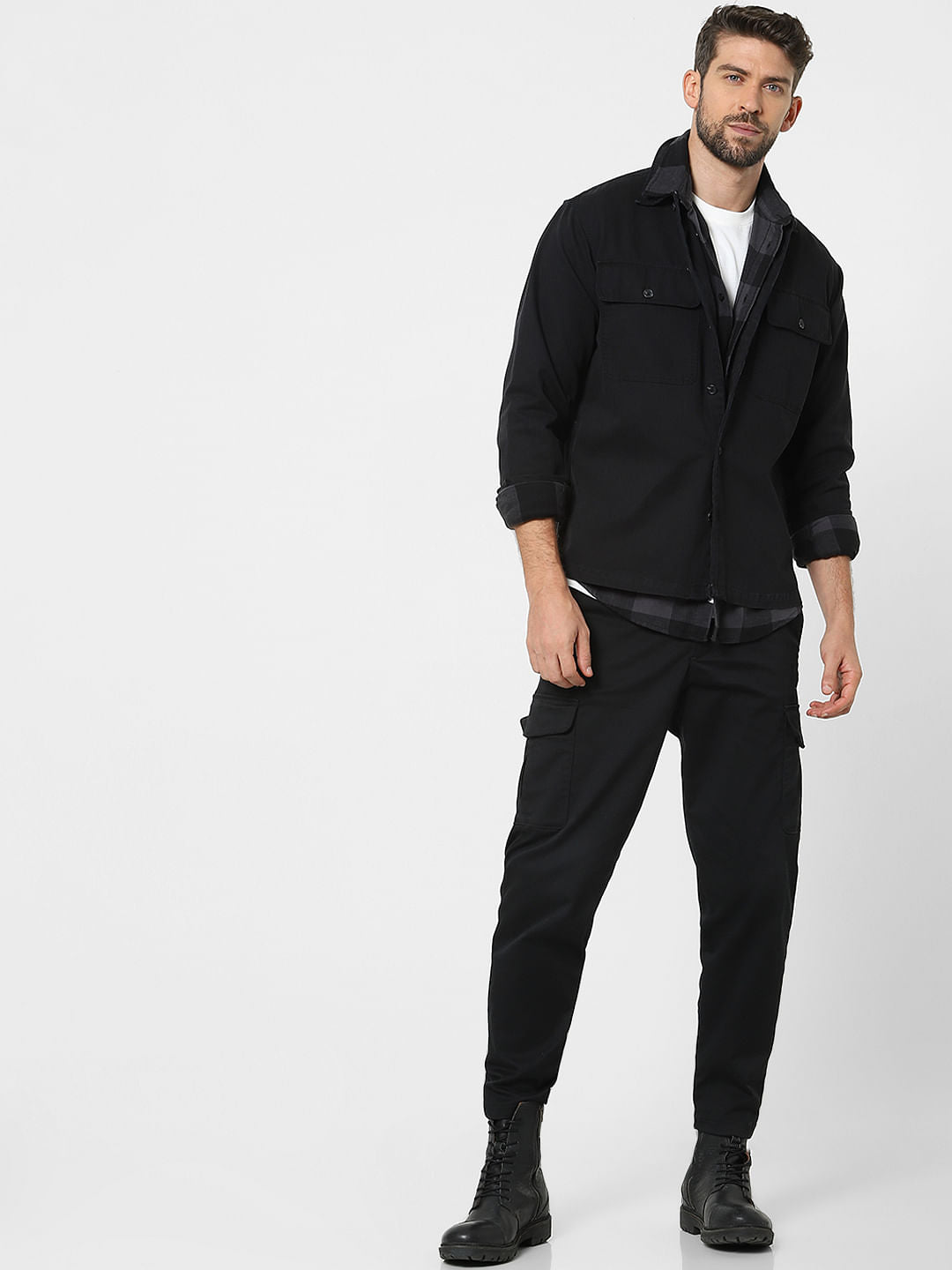 Black Organic Cotton Solid Overshirt