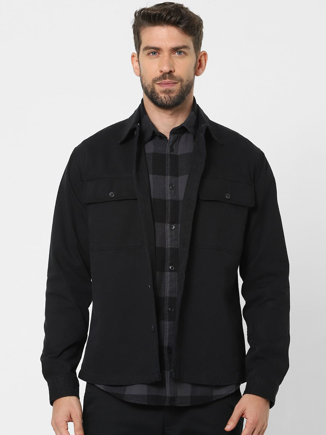 Black Organic Cotton Solid Overshirt