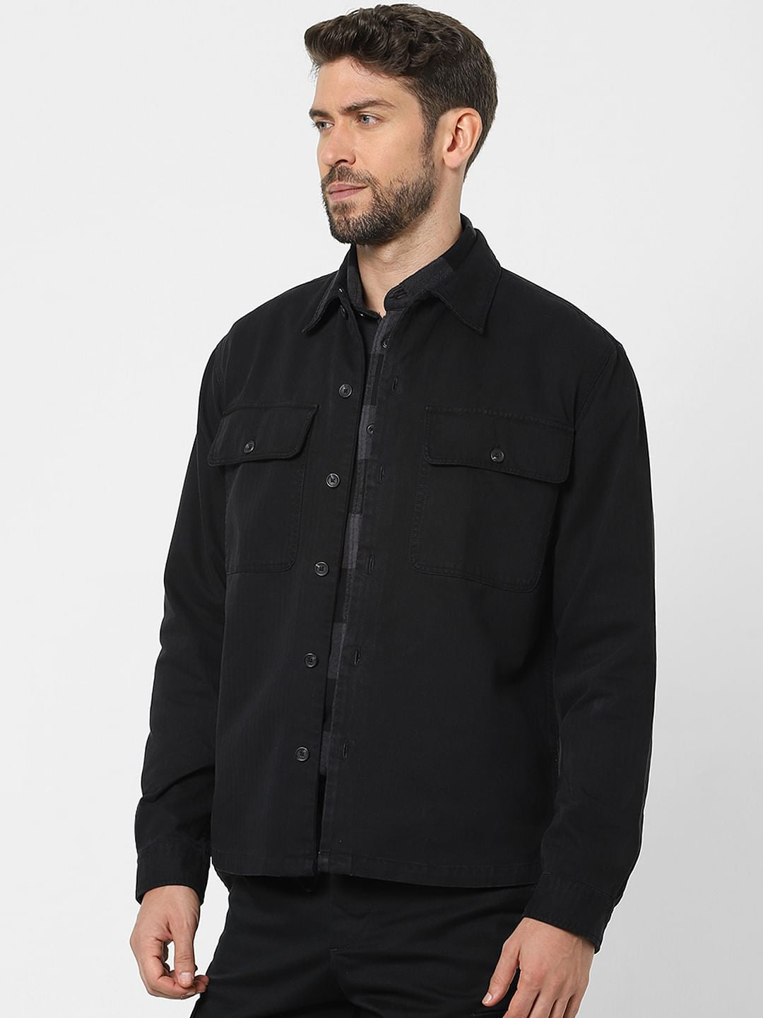 Black Organic Cotton Solid Overshirt
