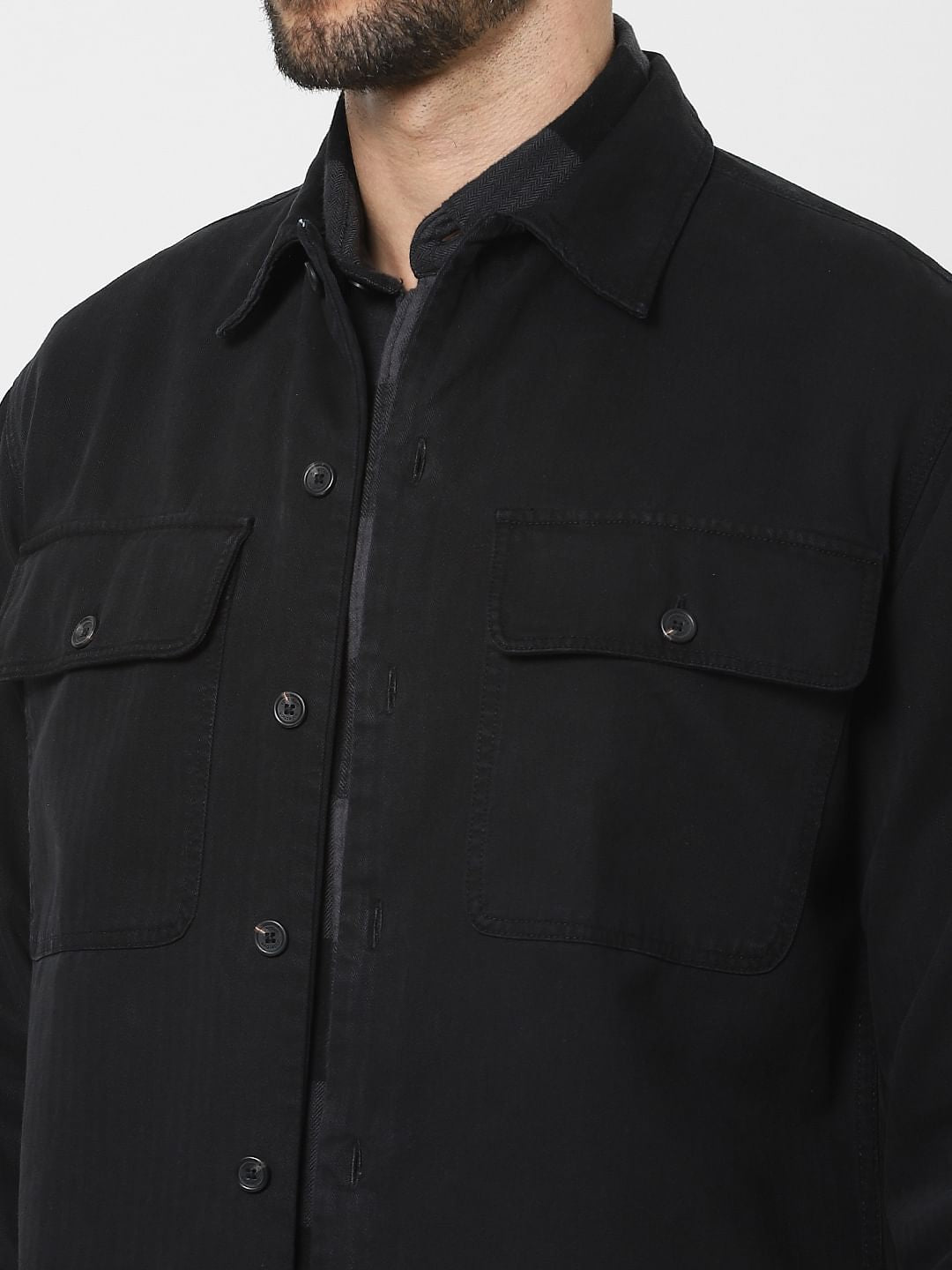 Black Organic Cotton Solid Overshirt