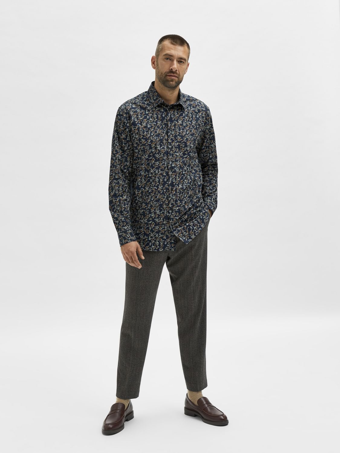Blue Organic Cotton Half Sleeves Floral Shirt
