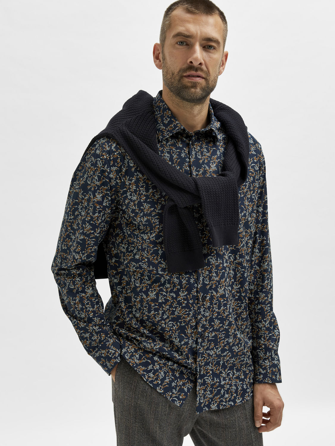 Blue Organic Cotton Half Sleeves Floral Shirt