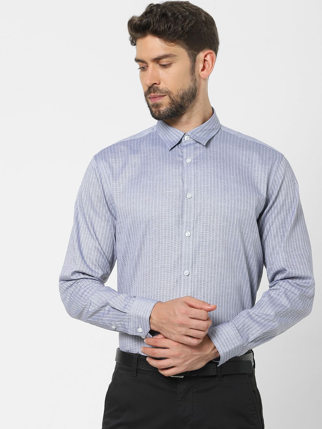 Blue Printed Organic Cotton Full Sleeves Shirt