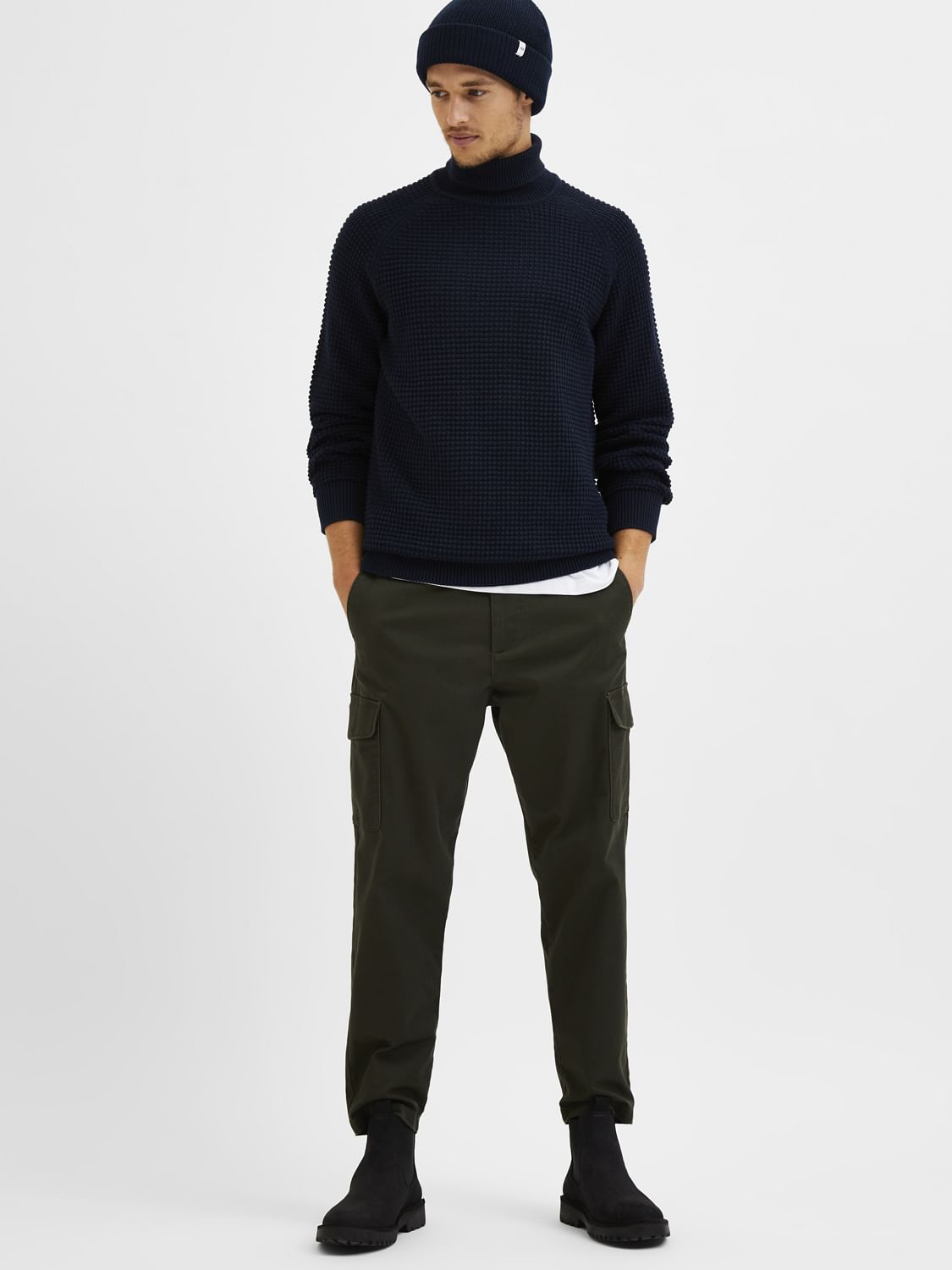 Green Slim Fit Cotton Pants