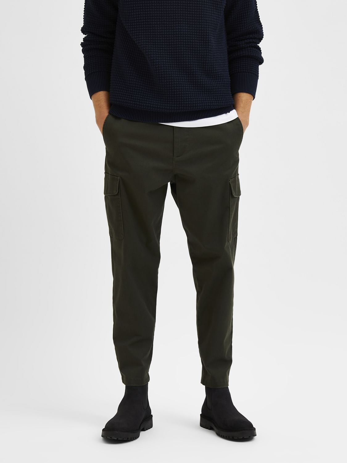 Green Slim Fit Cotton Pants