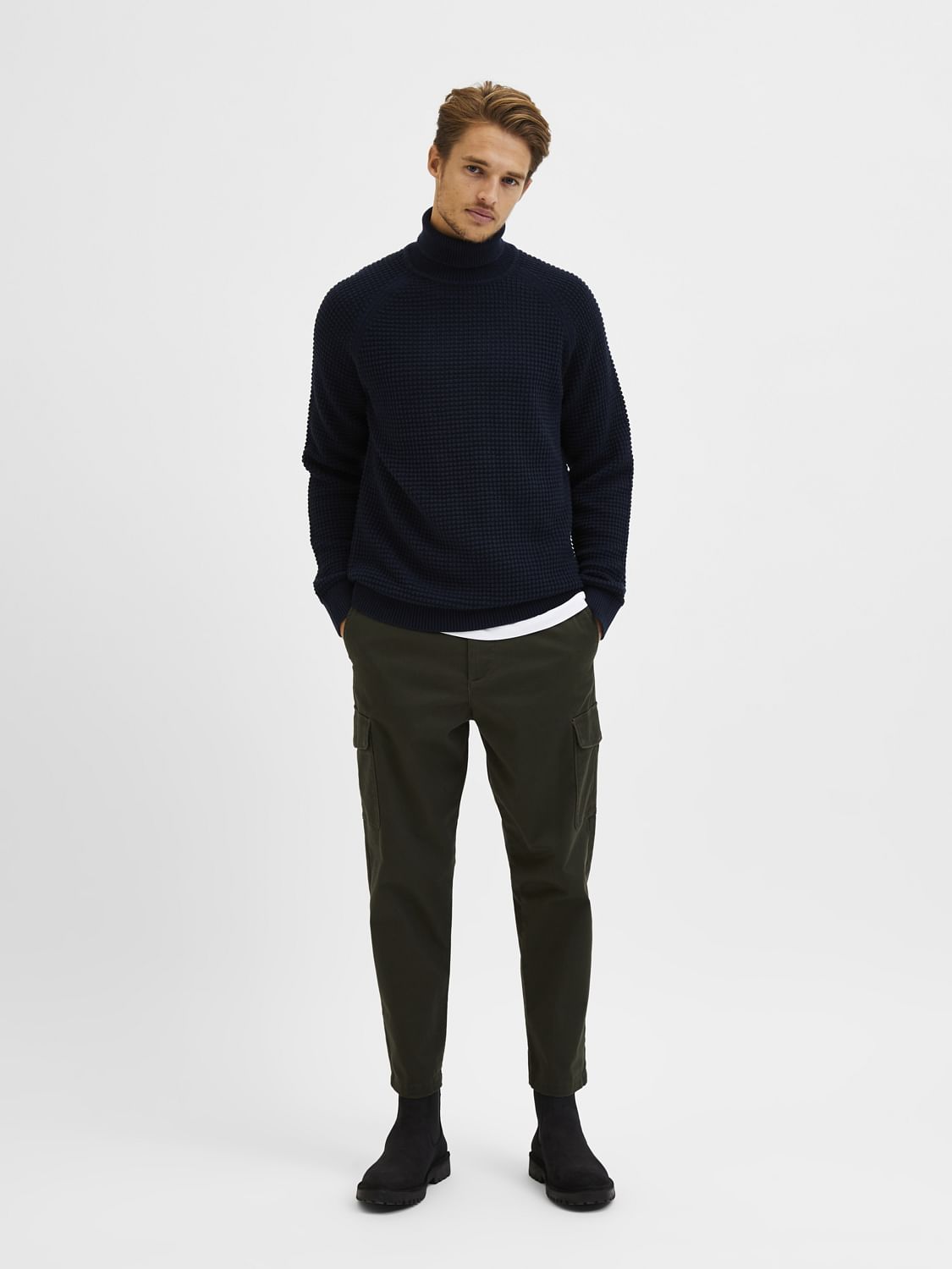 Green Slim Fit Cotton Pants