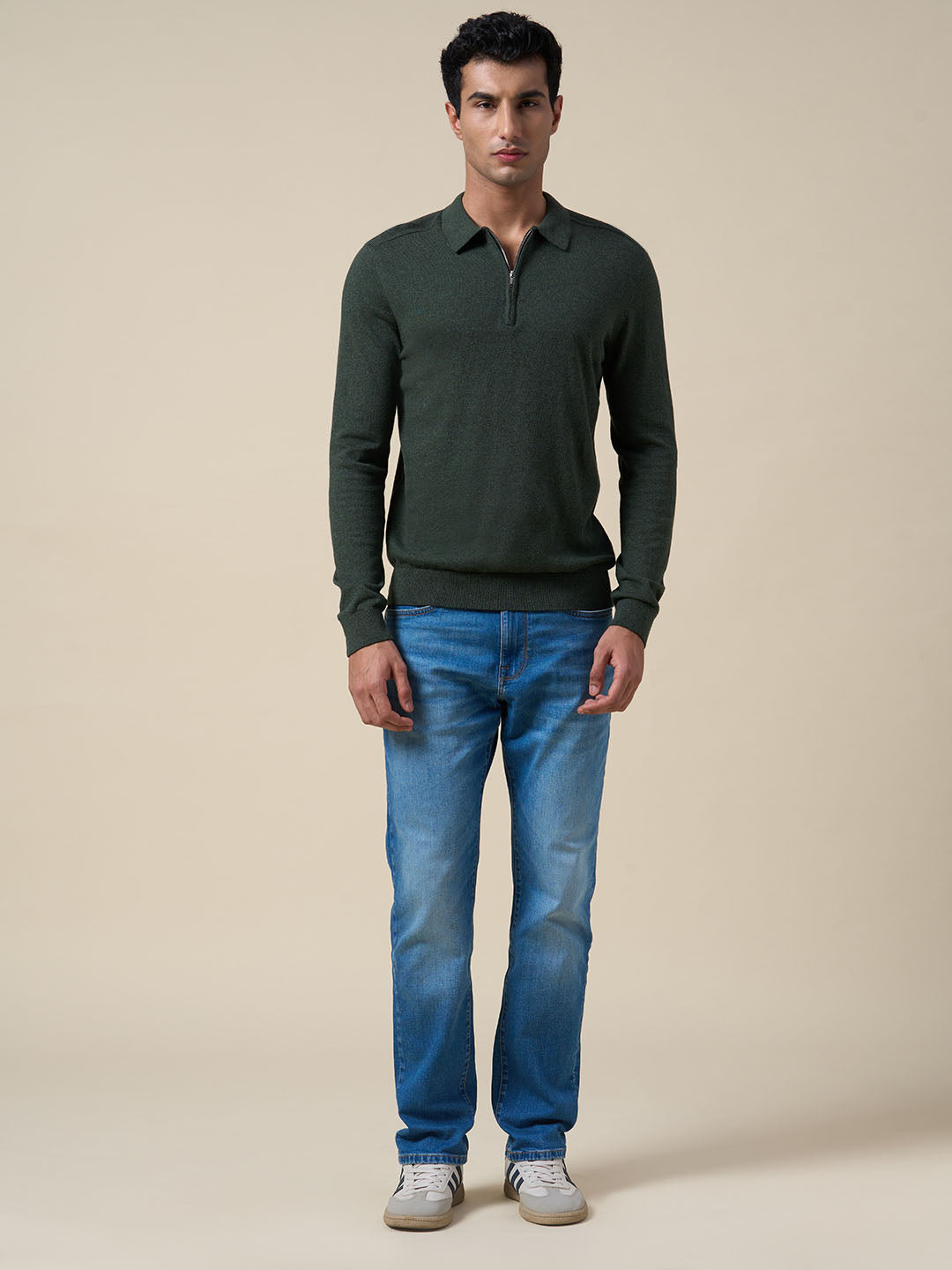 Dark Green Knitted Half-Zip Polo