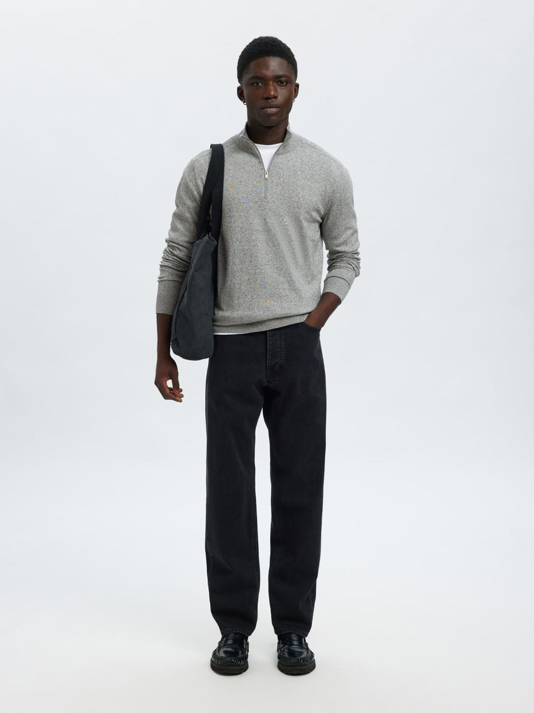 Light Grey Half-Zip Knitted Jumper