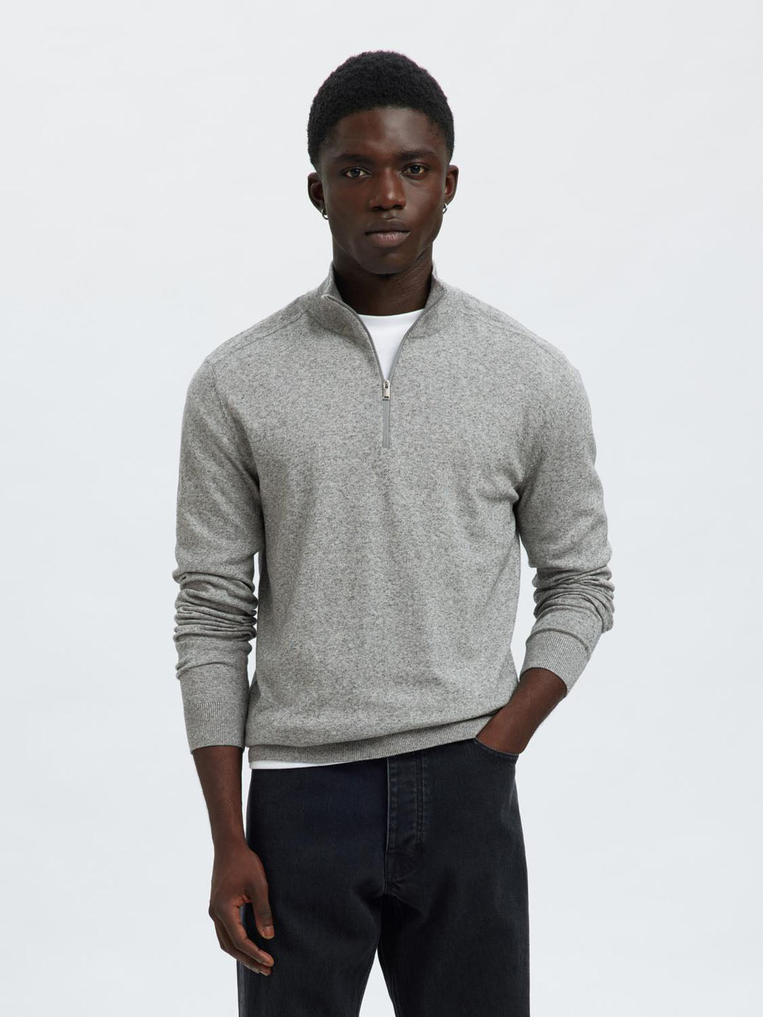 Light Grey Half-Zip Knitted Jumper