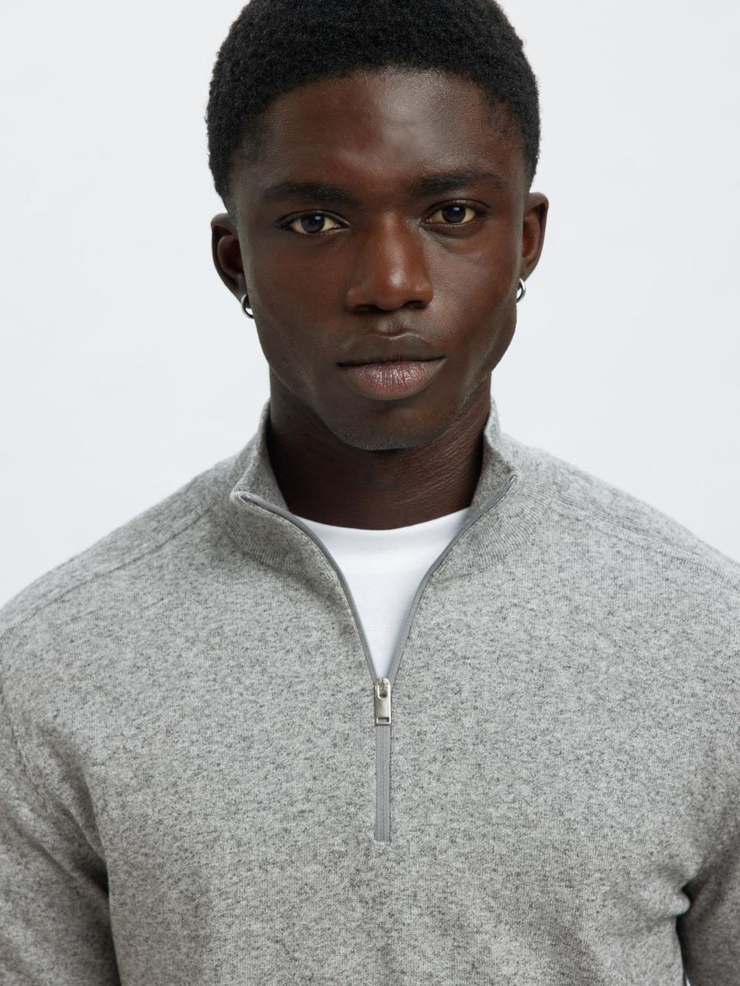 Light Grey Half-Zip Knitted Jumper