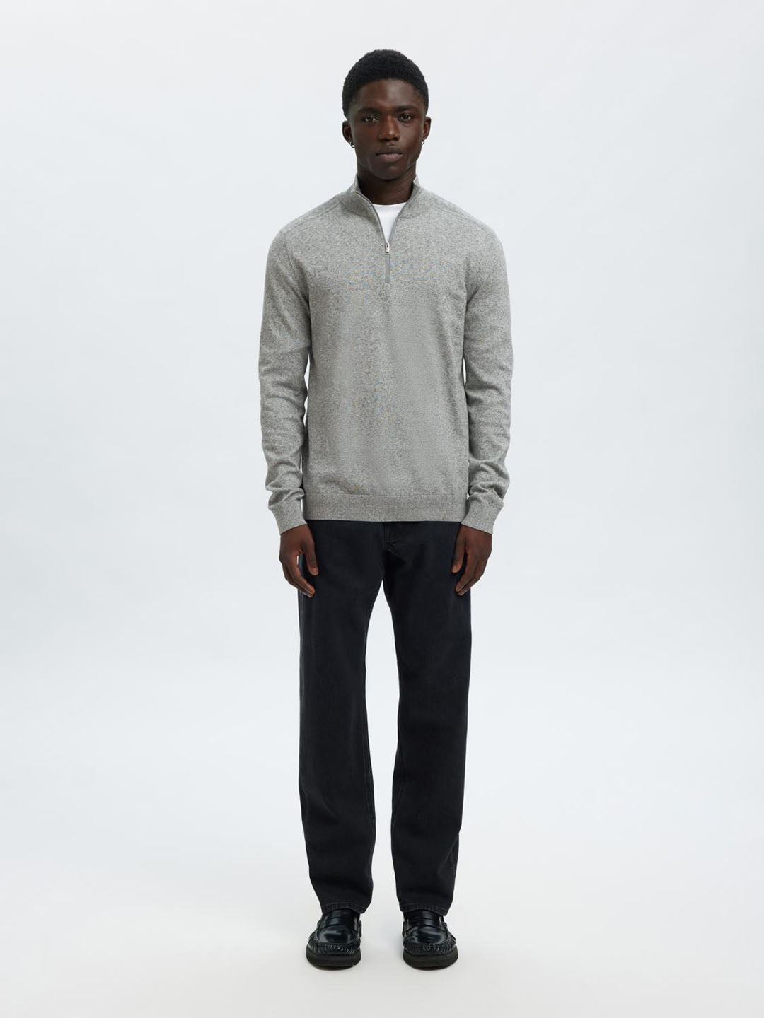 Light Grey Half-Zip Knitted Jumper