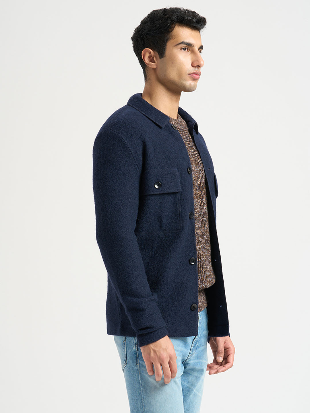 Dark Blue Wool Workwear Cardigan