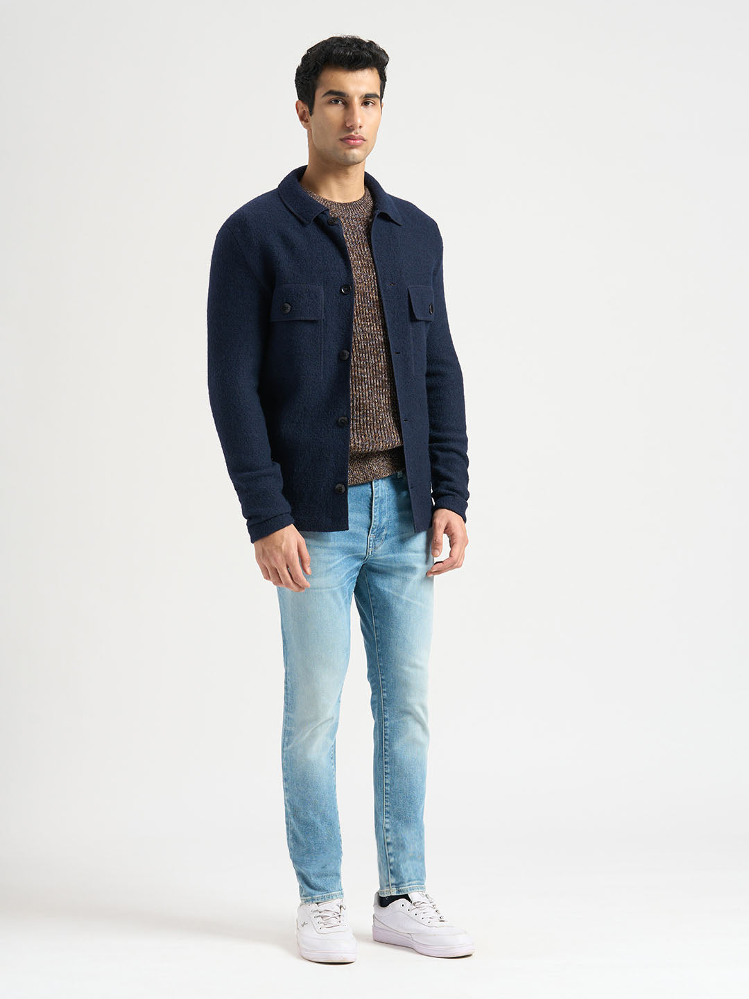 Dark Blue Wool Workwear Cardigan