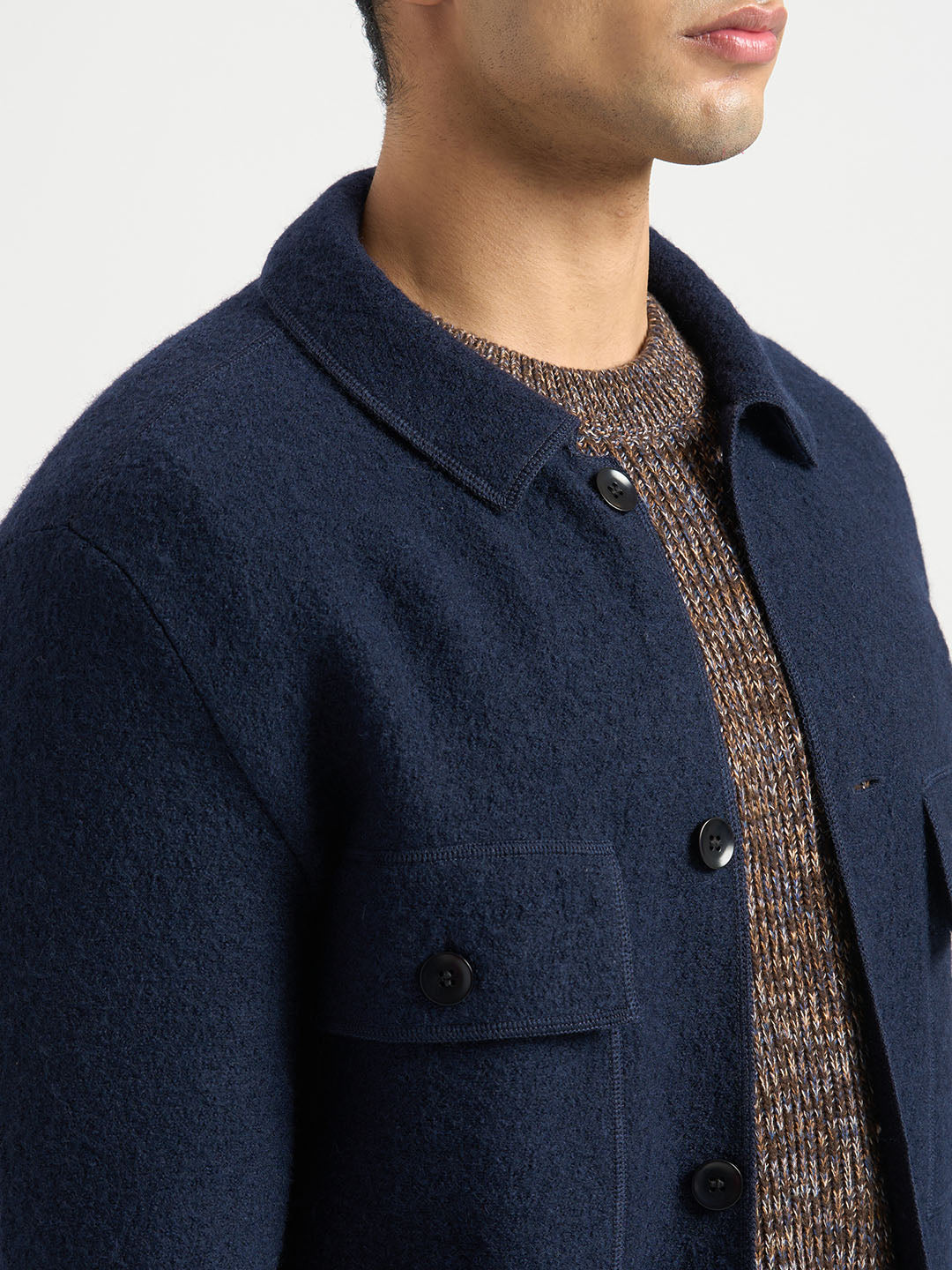 Dark Blue Wool Workwear Cardigan