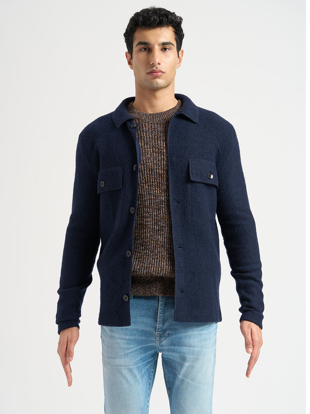 Dark Blue Wool Workwear Cardigan