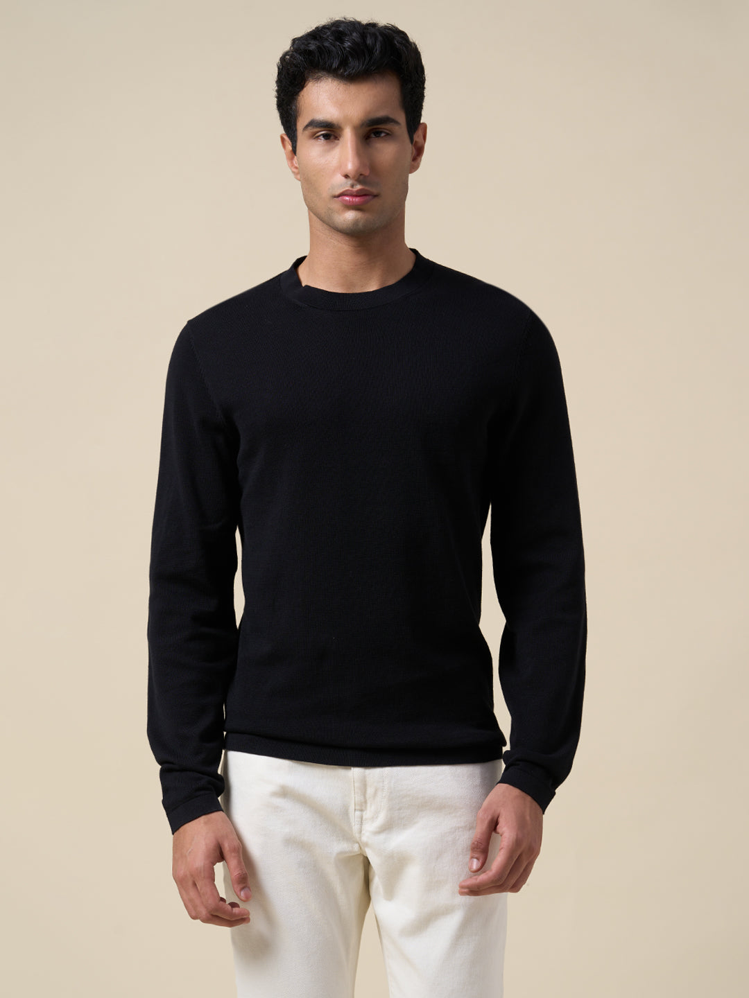 Organic Cotton Structured Pullover - Black