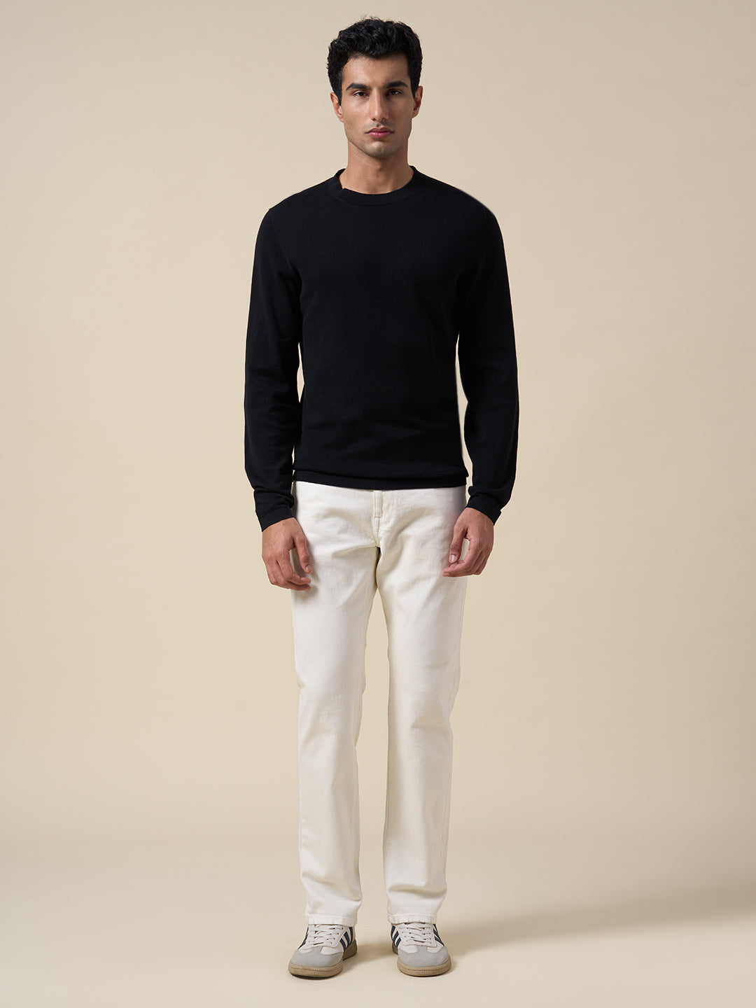 Organic Cotton Structured Pullover - Black