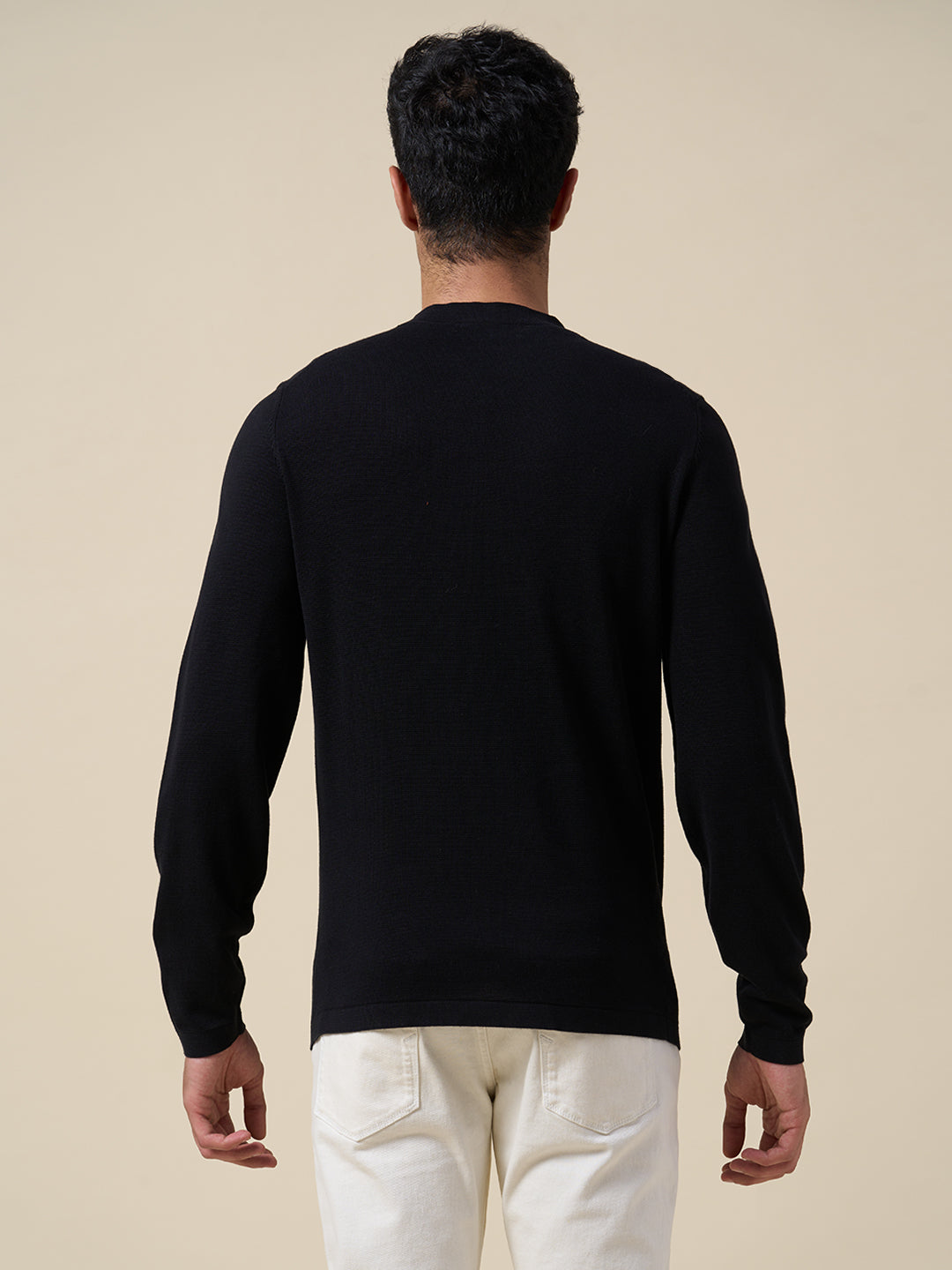 Organic Cotton Structured Pullover - Black