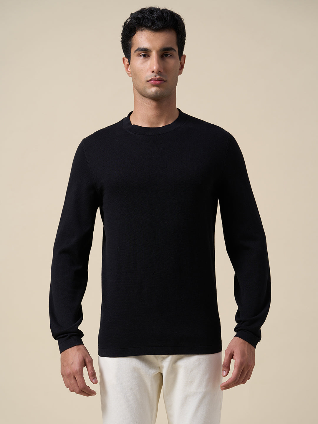 Organic Cotton Structured Pullover - Black