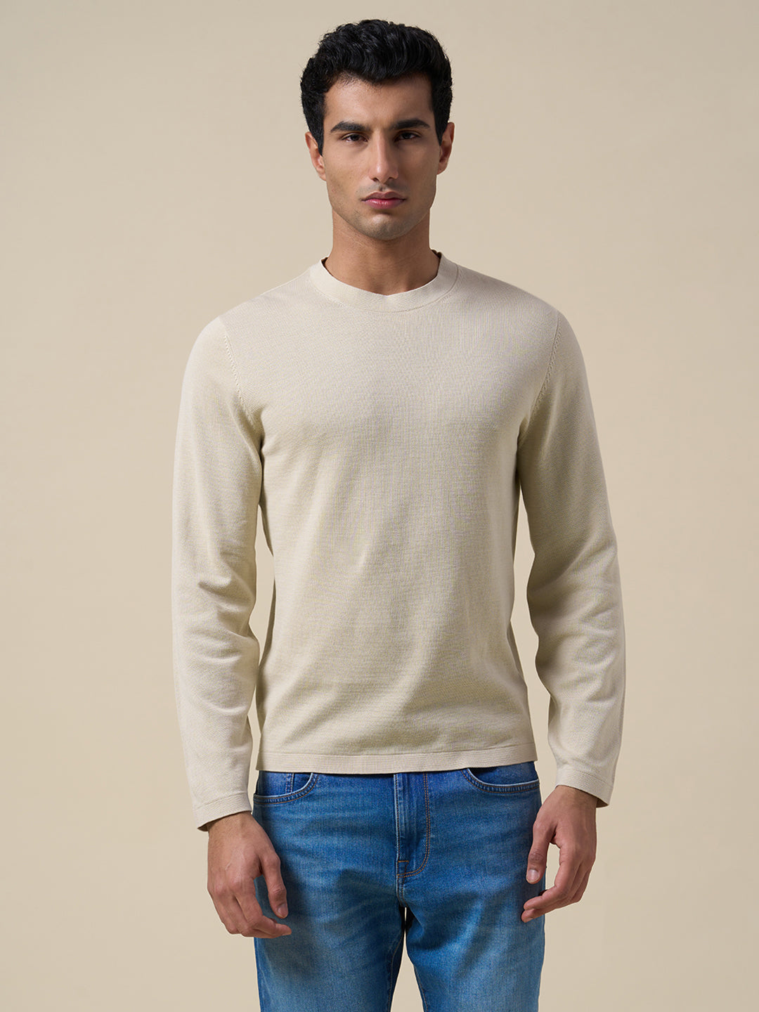 Organic Cotton Structured Pullover - Beige