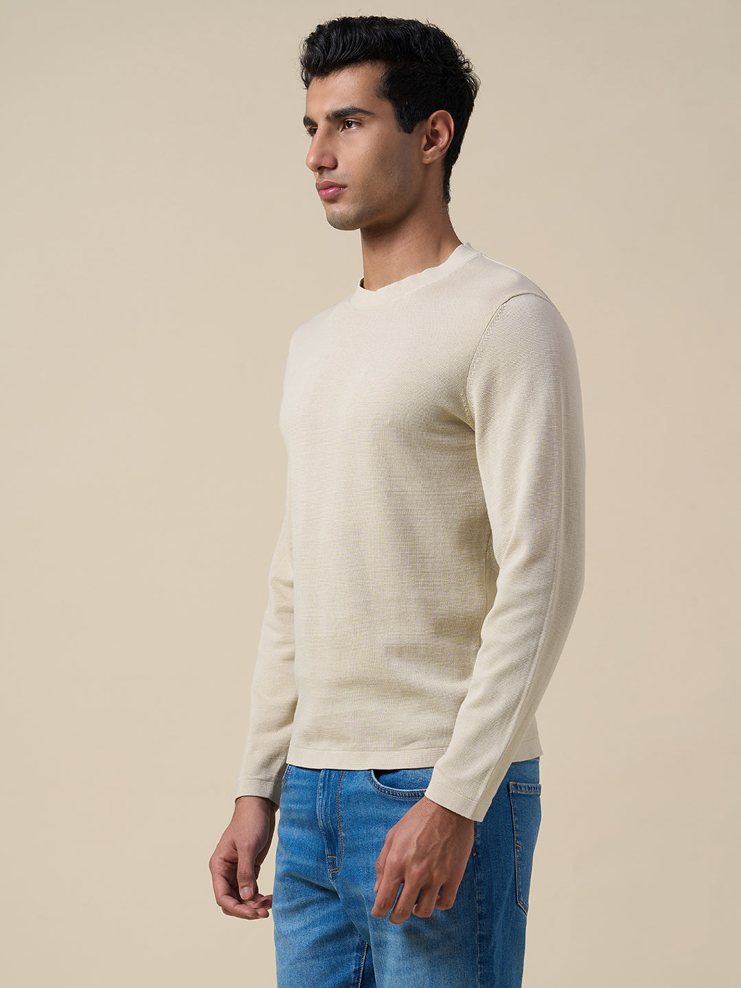 Organic Cotton Structured Pullover - Beige