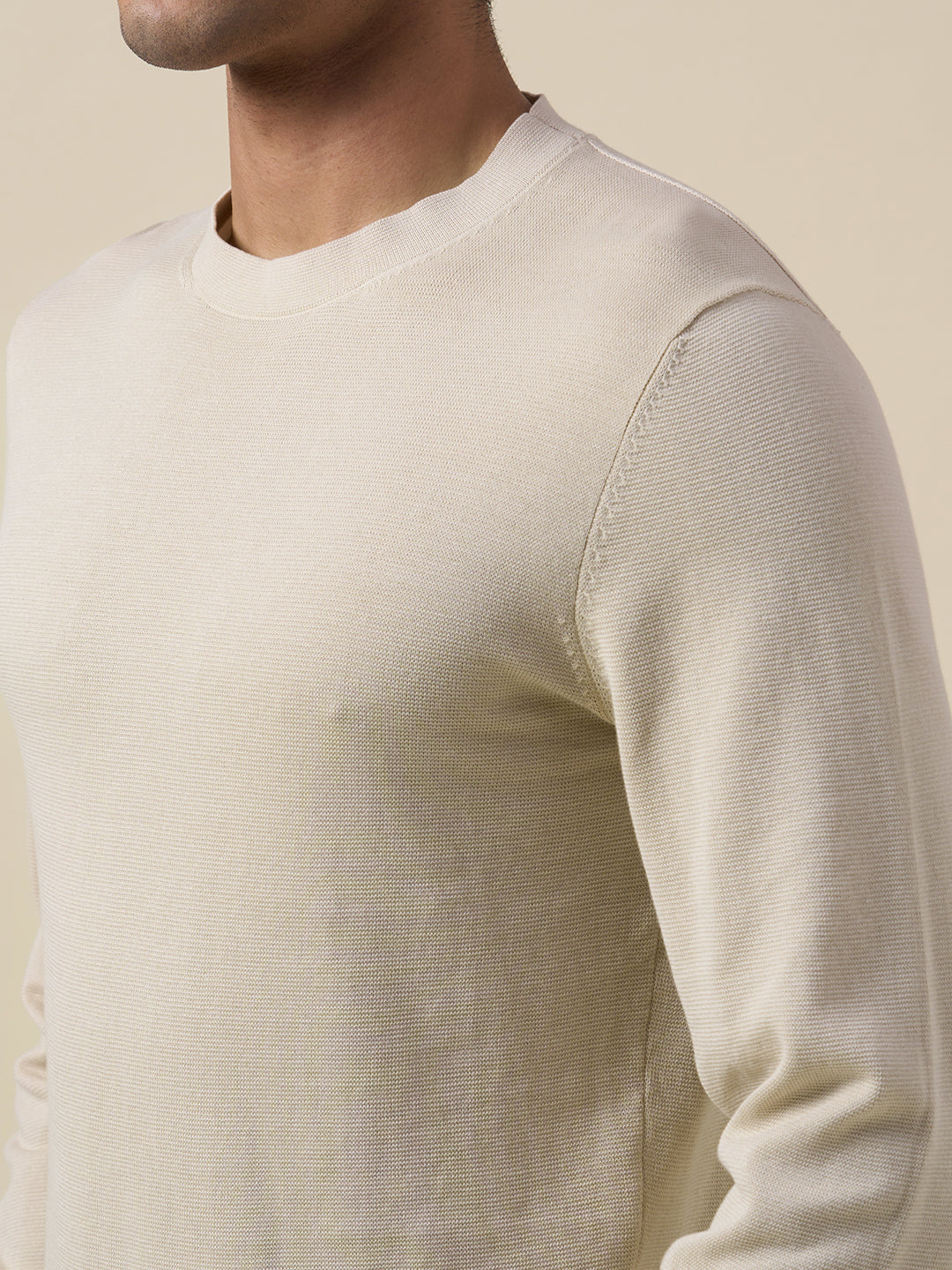 Organic Cotton Structured Pullover - Beige