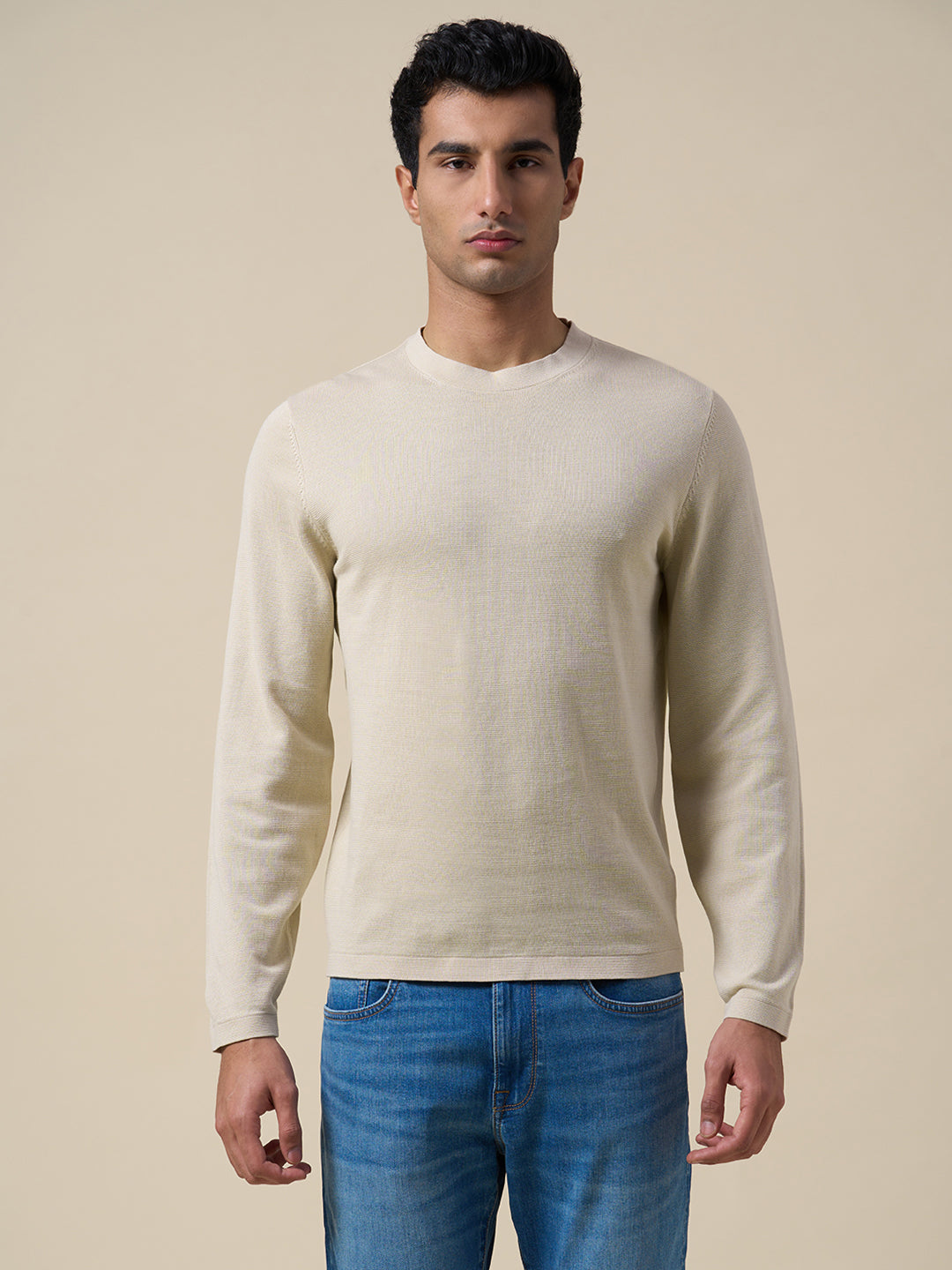 Organic Cotton Structured Pullover - Beige