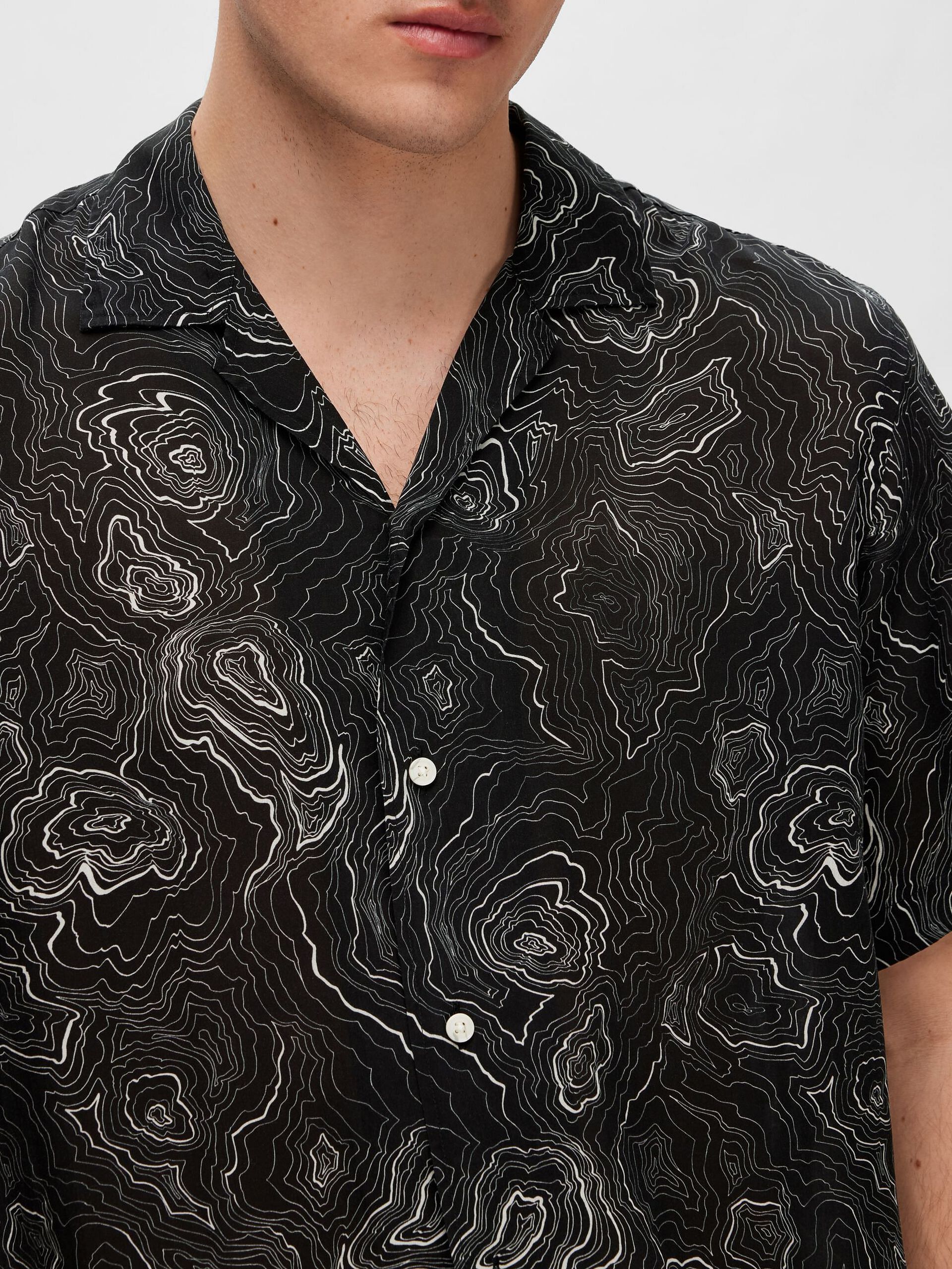 Black Printed Cuban Collar Resort Shirt