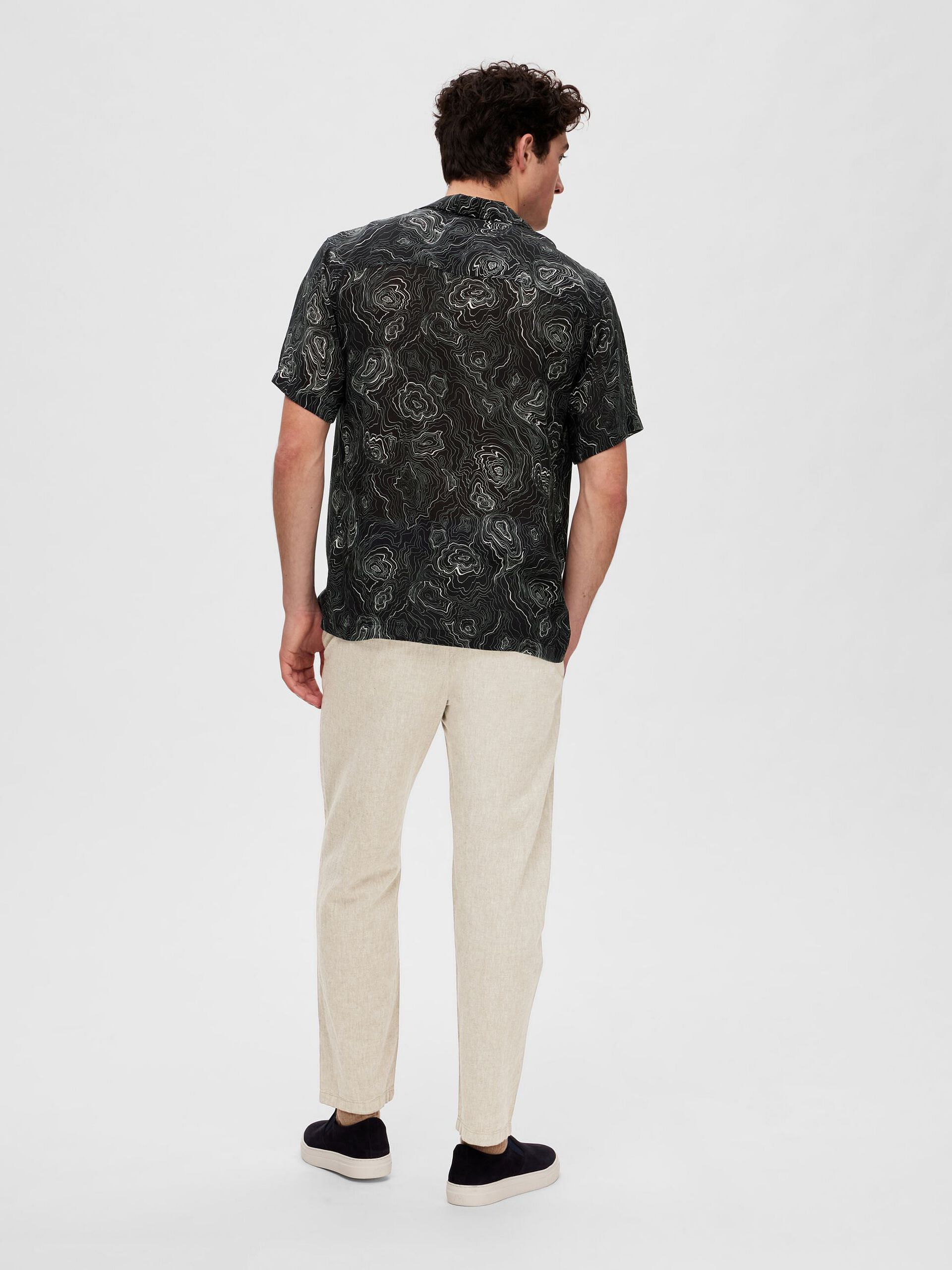 Black Printed Cuban Collar Resort Shirt
