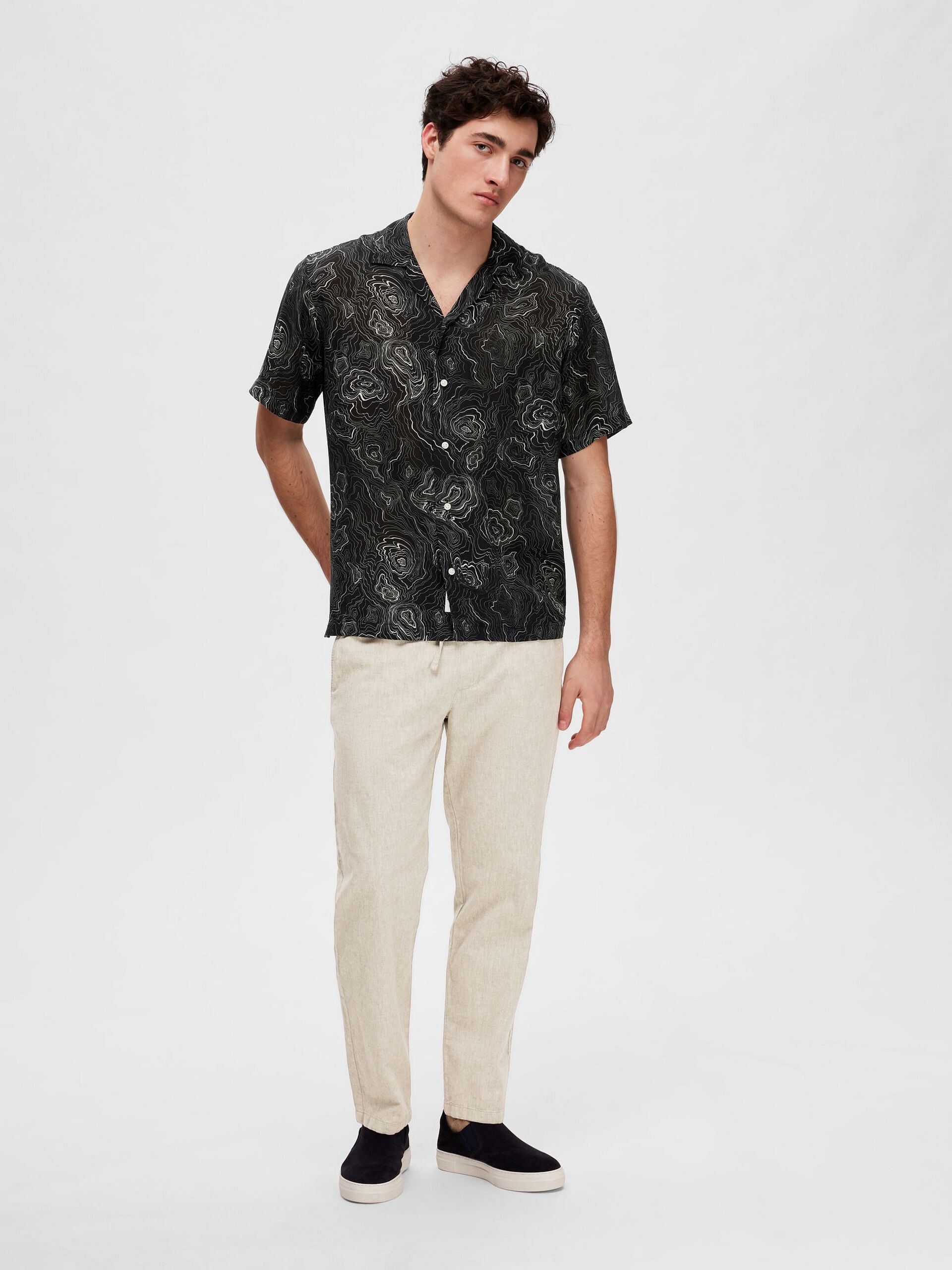 Black Printed Cuban Collar Resort Shirt