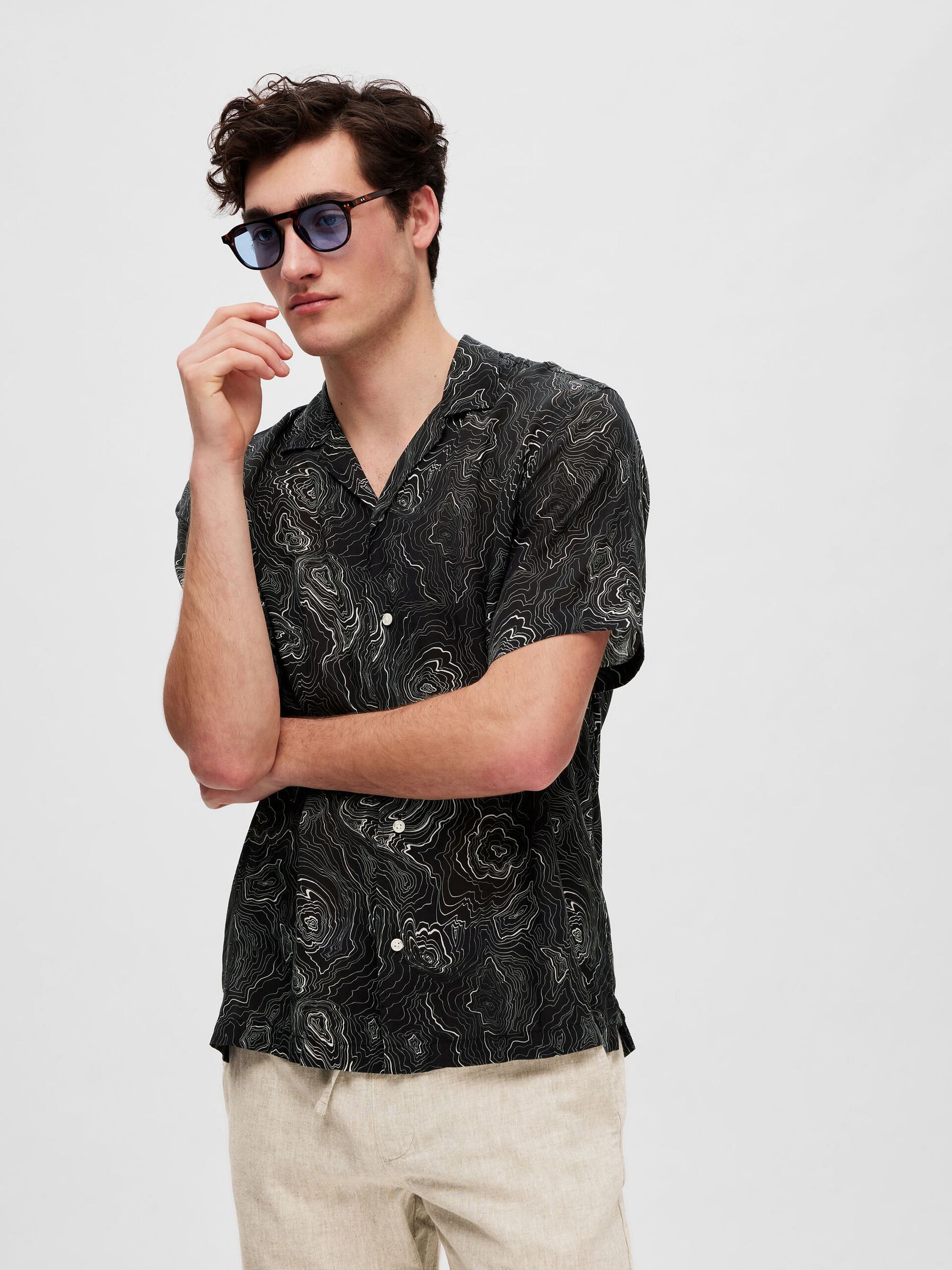 Black Printed Cuban Collar Resort Shirt