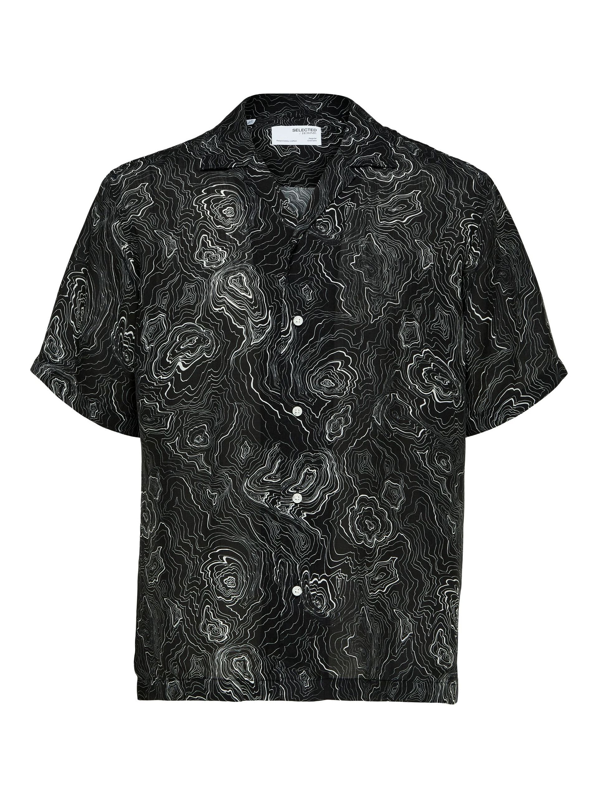 Black Printed Cuban Collar Resort Shirt
