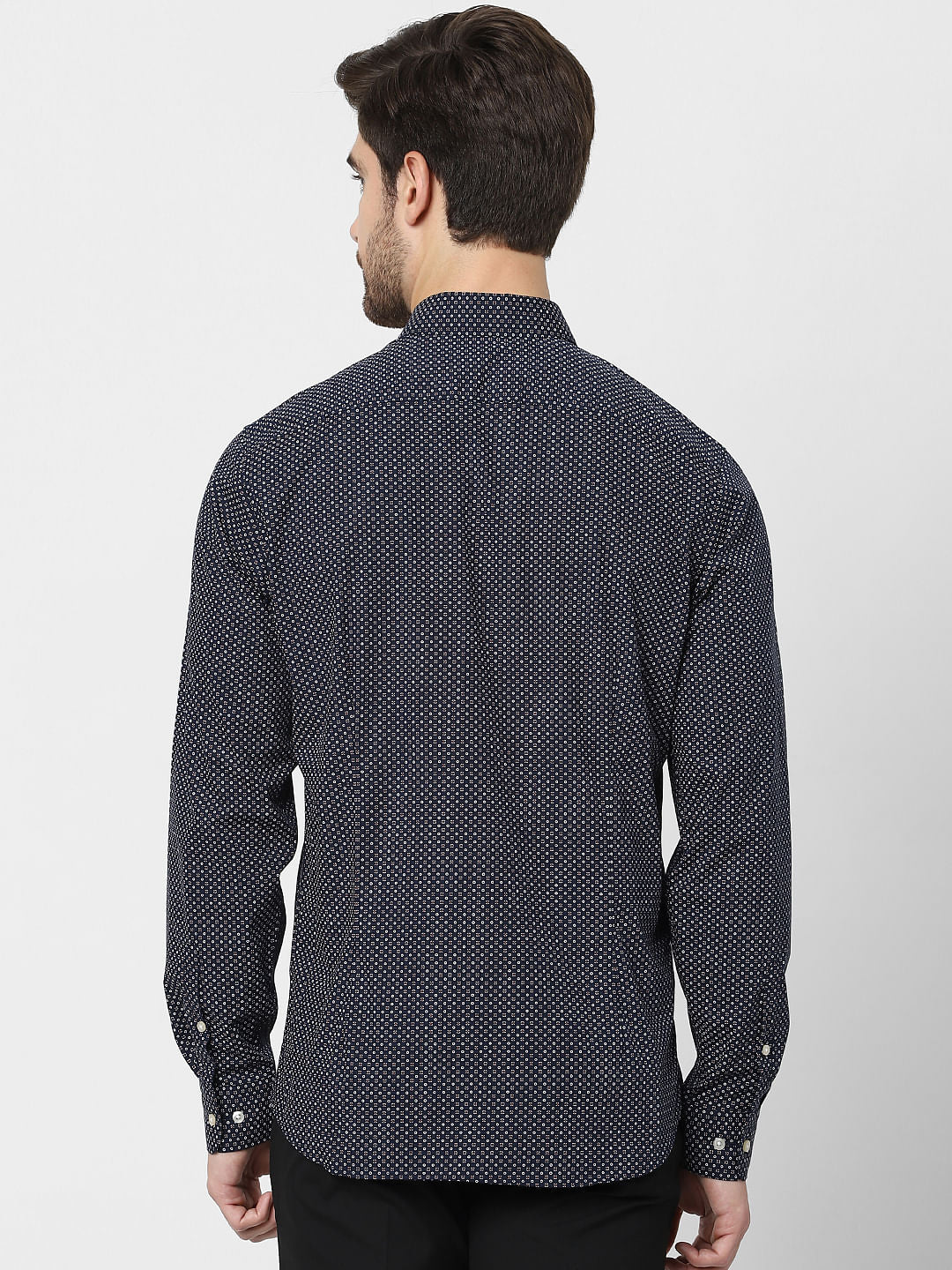 Dark Blue Printed Full Sleeves Shirt