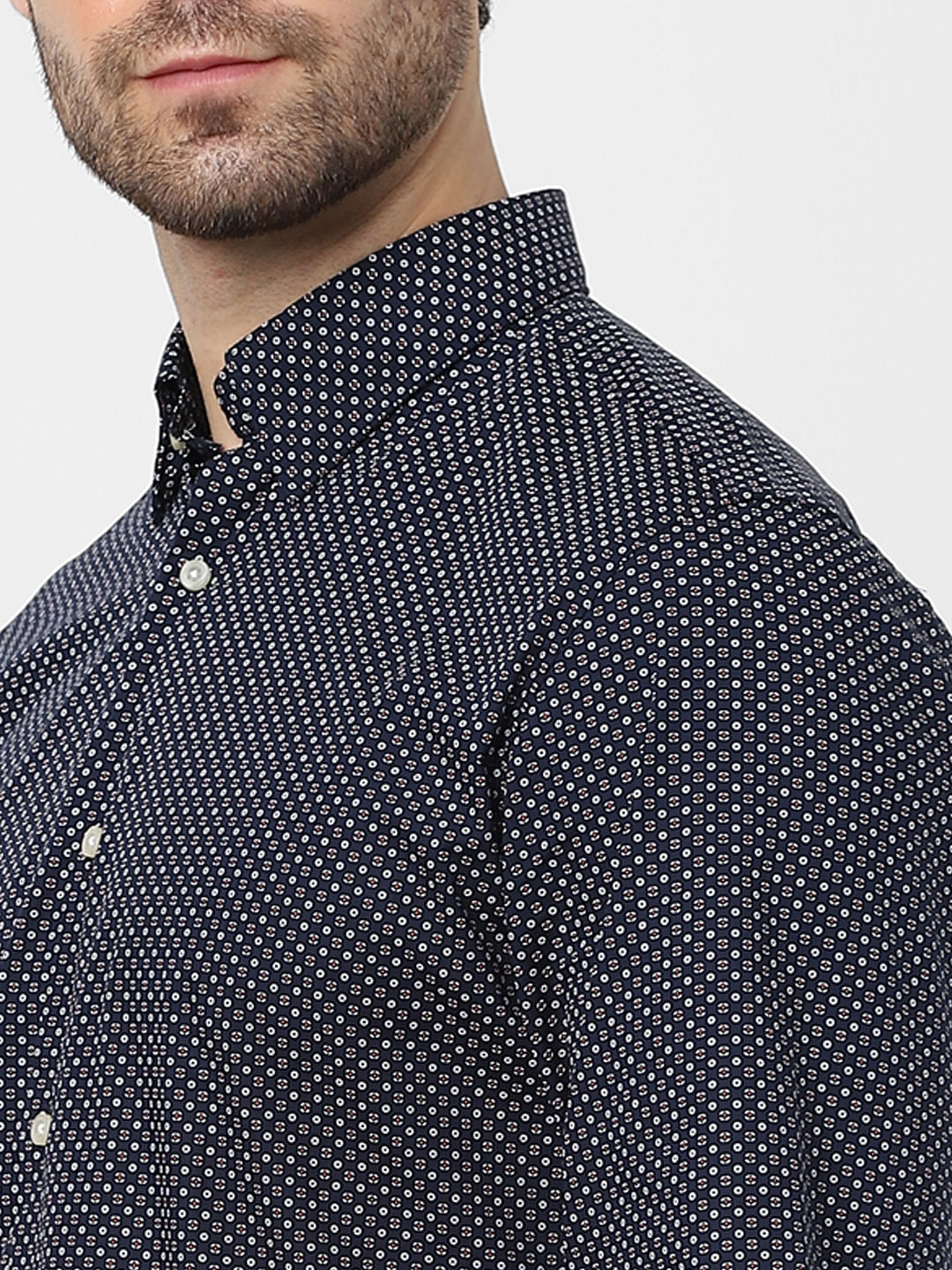 Dark Blue Printed Full Sleeves Shirt