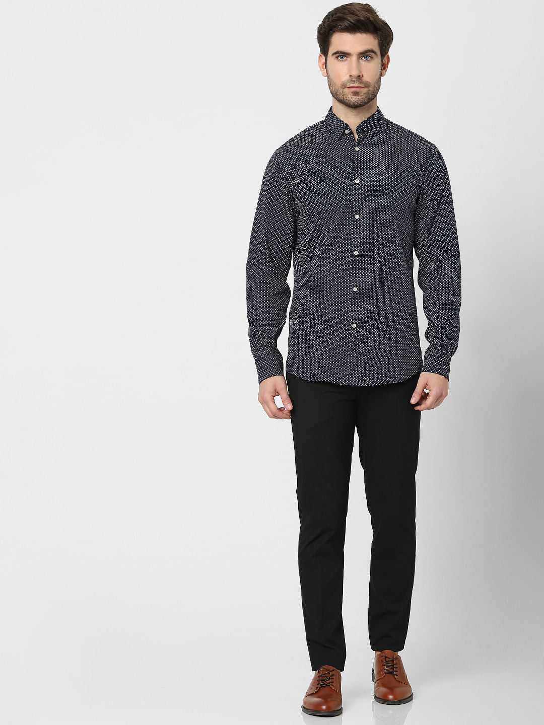 Dark Blue Printed Full Sleeves Shirt