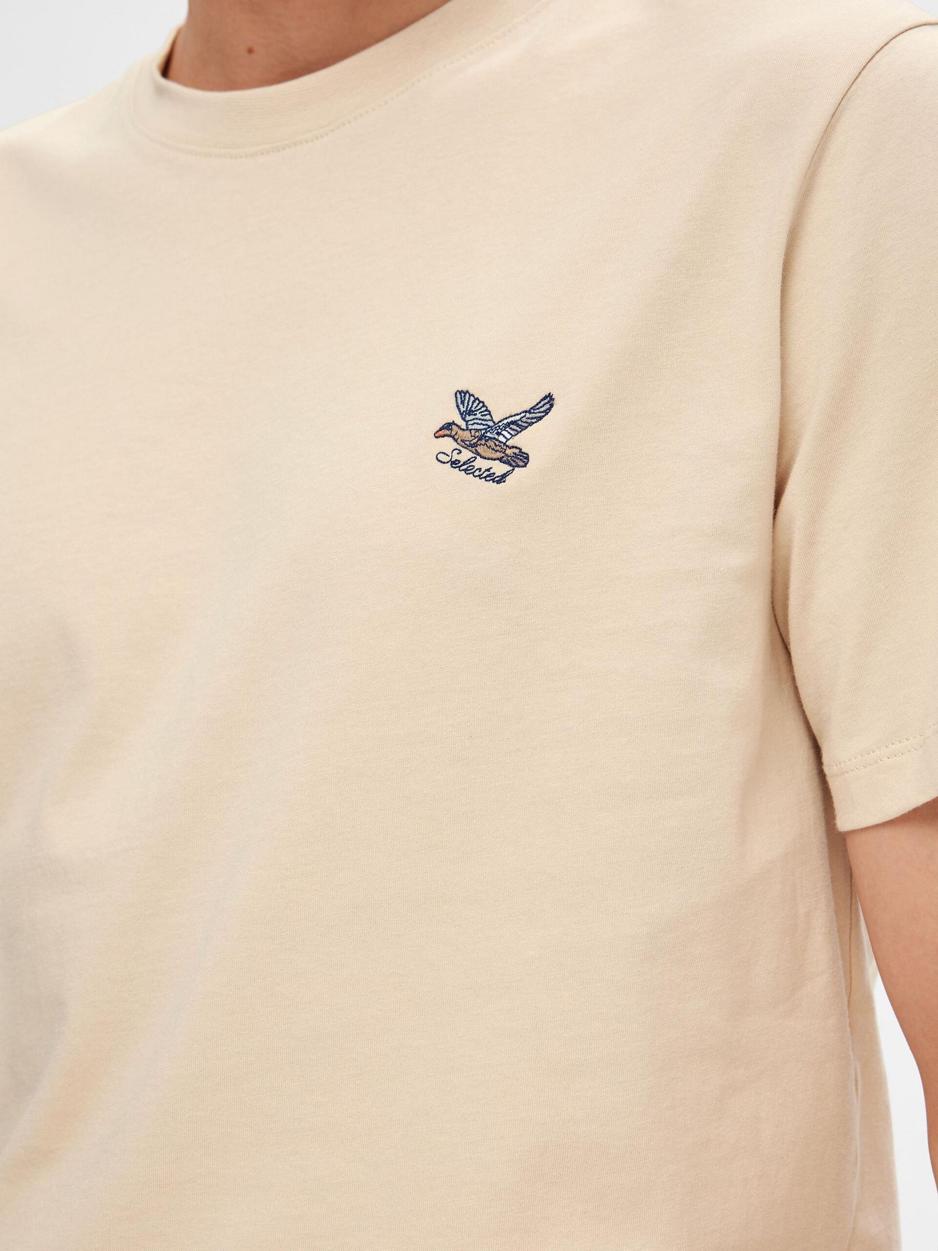Beige Embroidered Print T-shirt