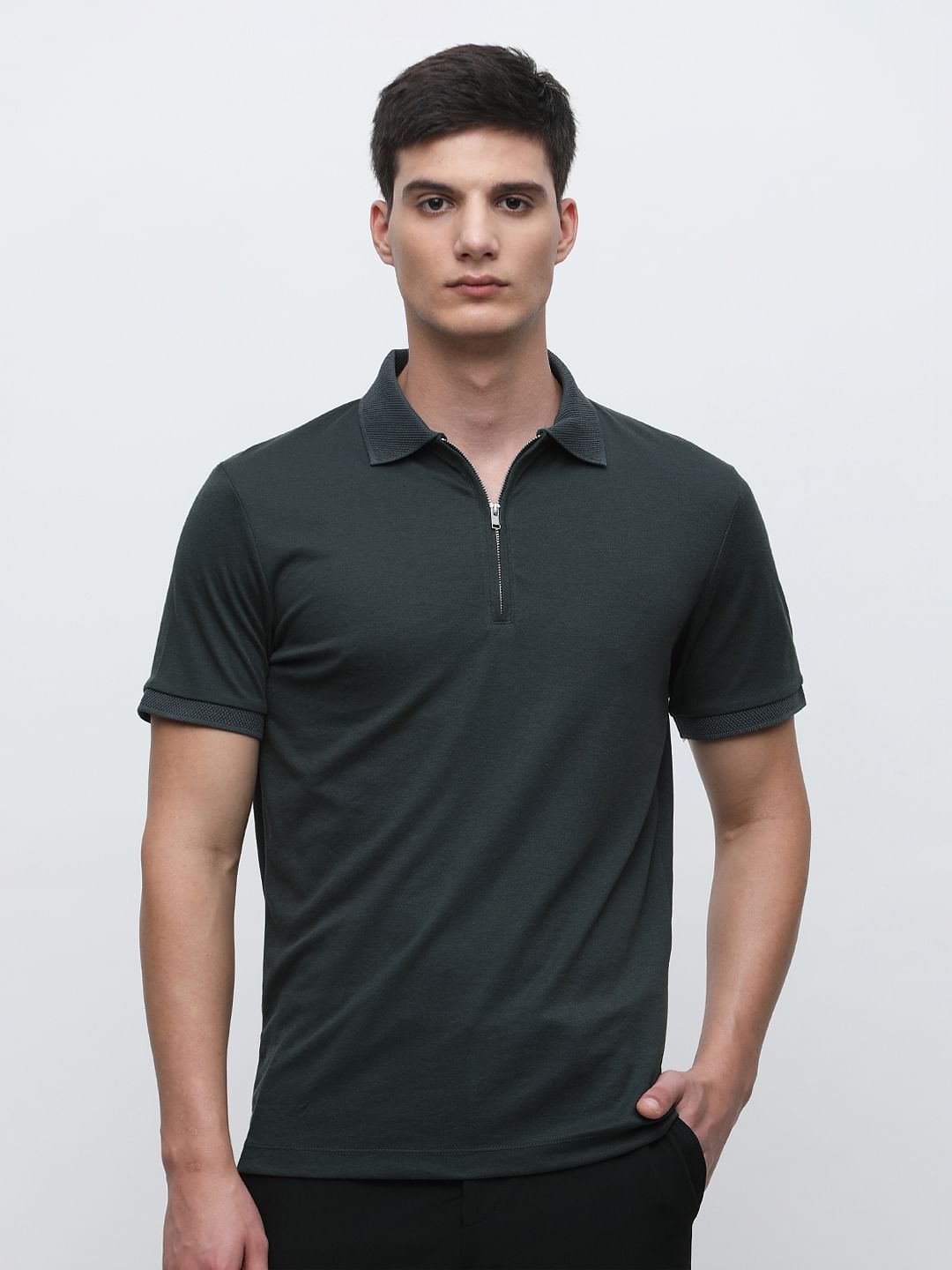 Green Zip-Up Polo T-shirt