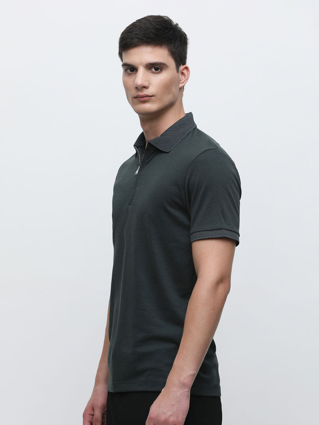 Green Zip-Up Polo T-shirt