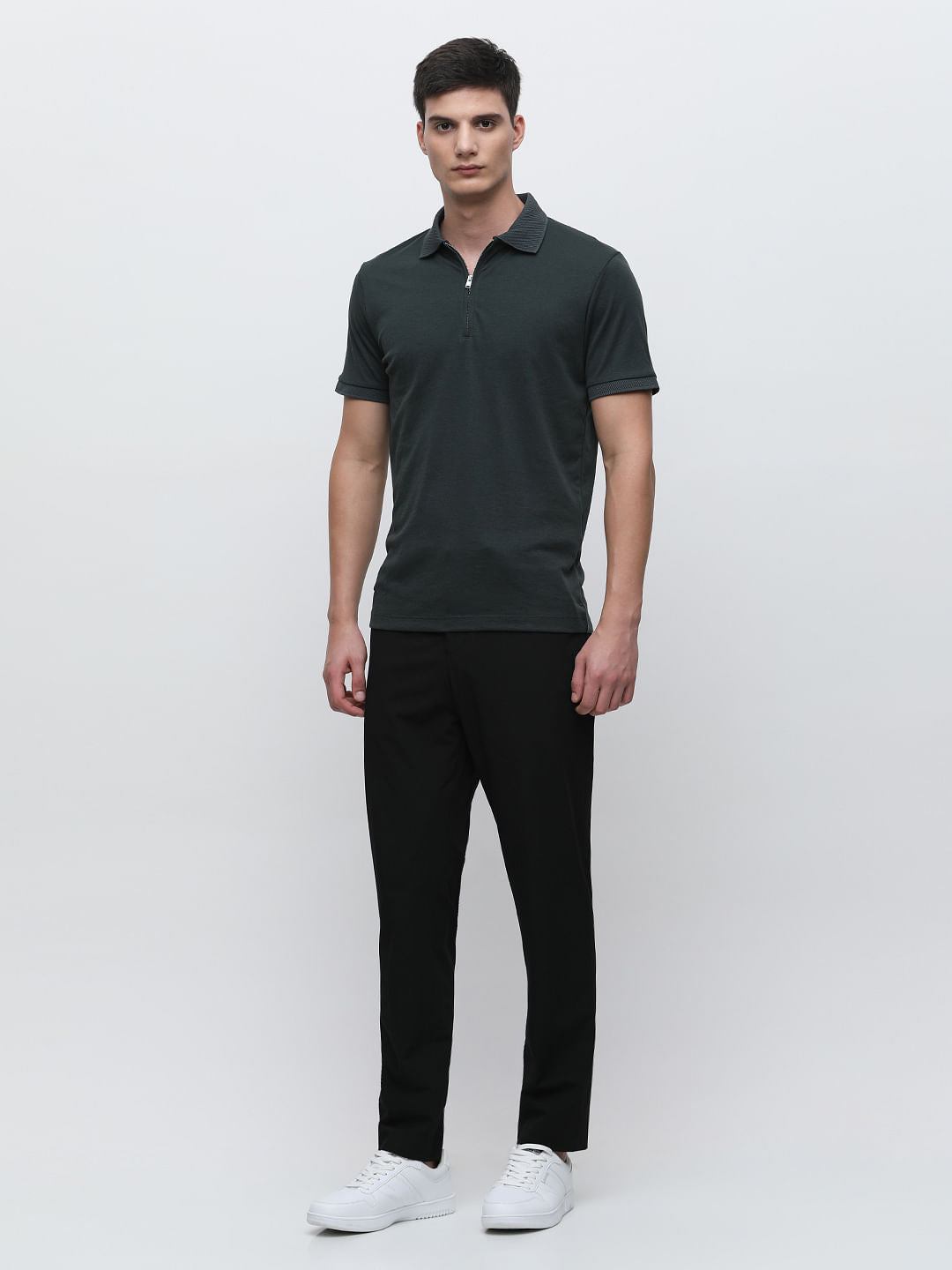 Green Zip-Up Polo T-shirt