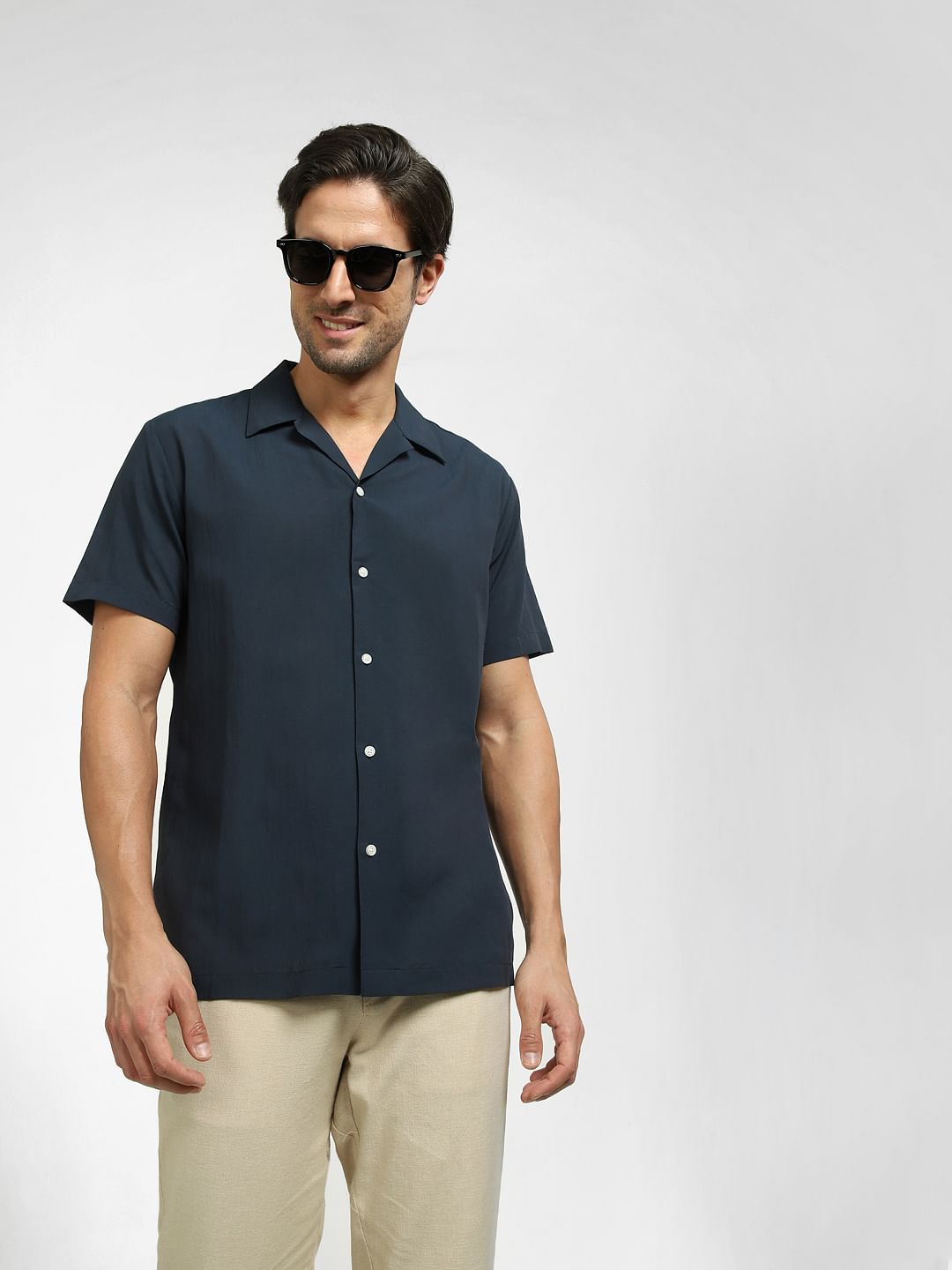Blue Organic Cotton Cuban Collar Shirt