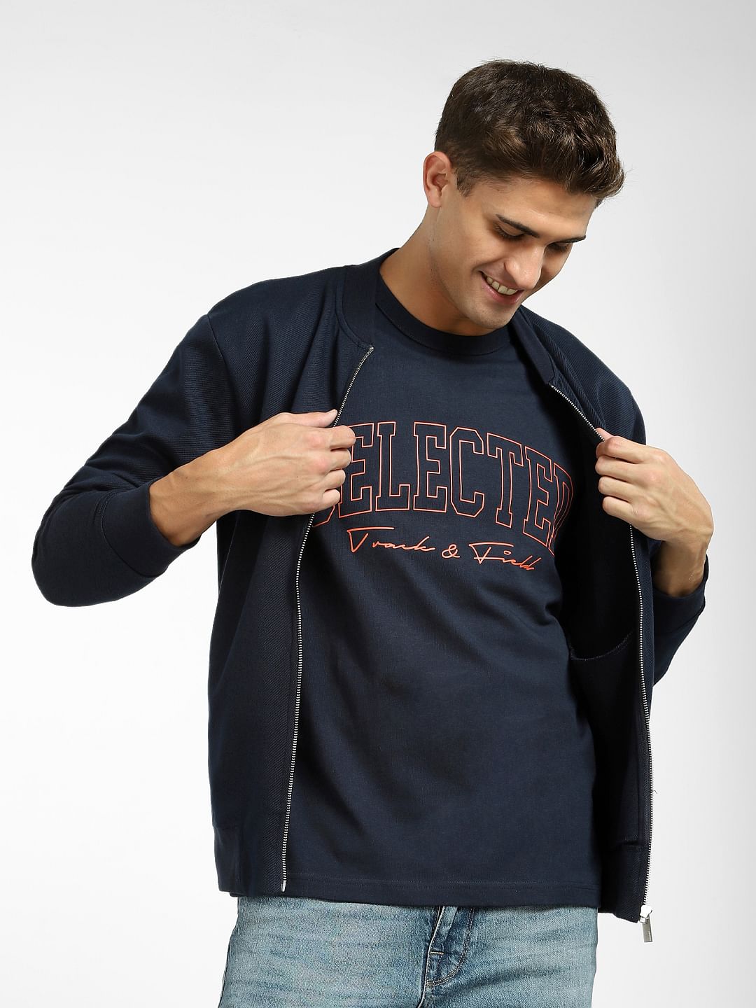 Blue Logo Print Crew Neck T-Shirt