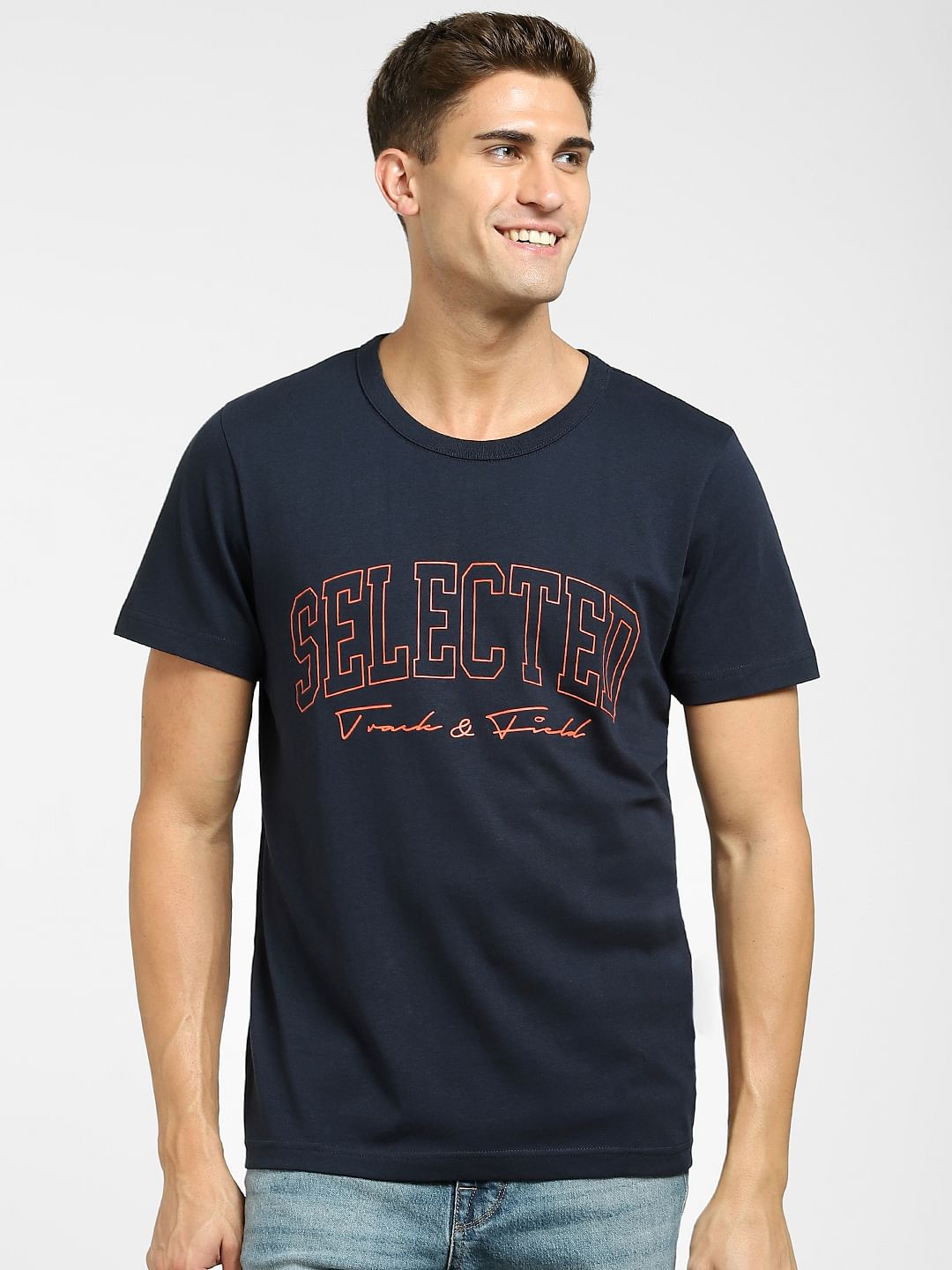 Blue Logo Print Crew Neck T-Shirt