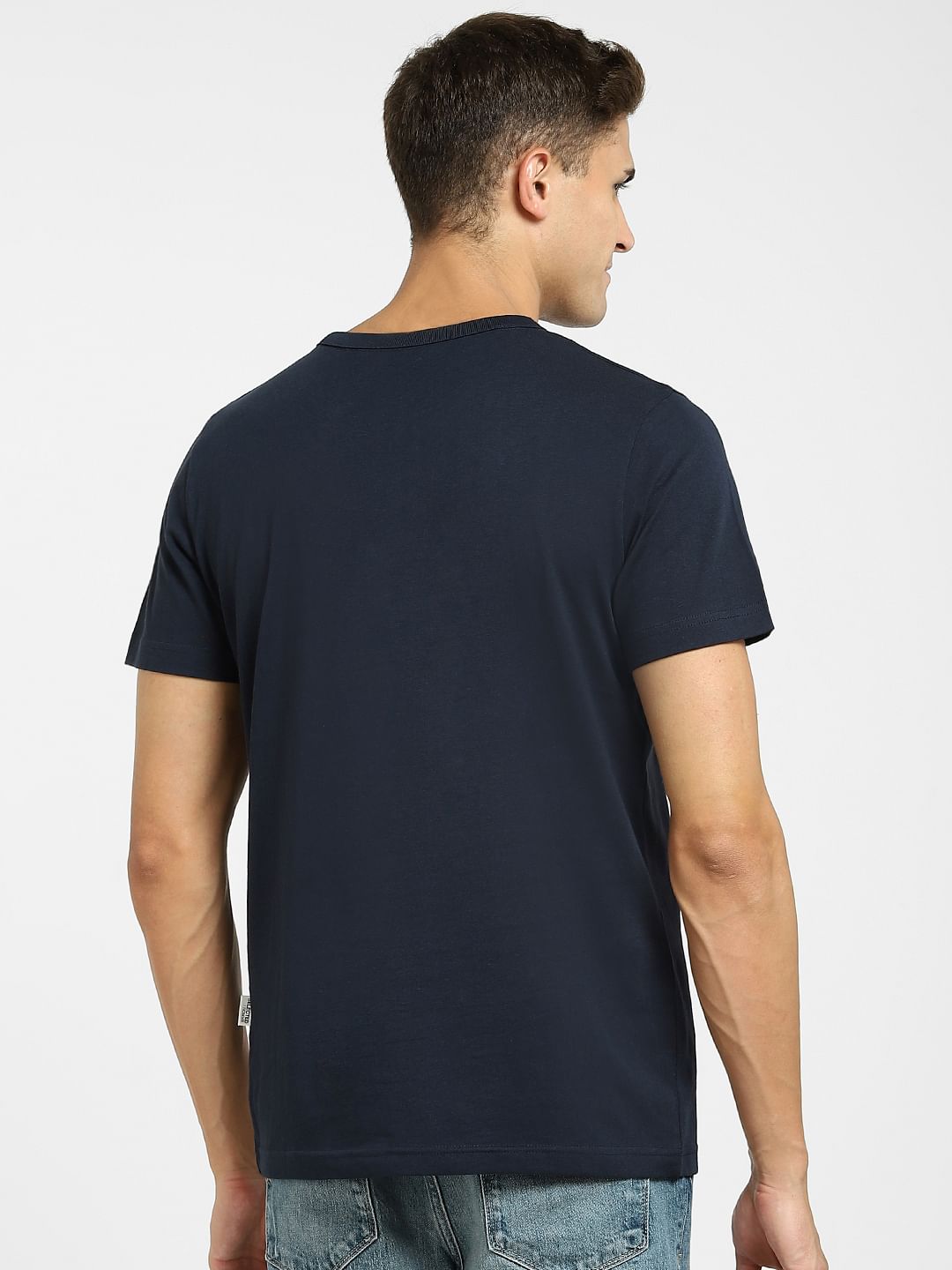 Blue Logo Print Crew Neck T-Shirt