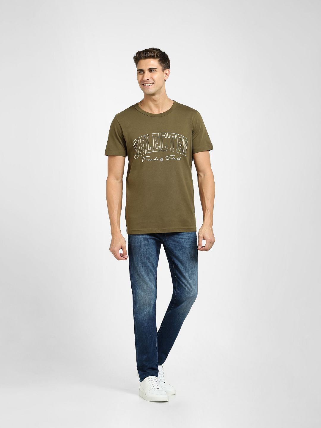 Green Logo Print Crew Neck T-Shirt