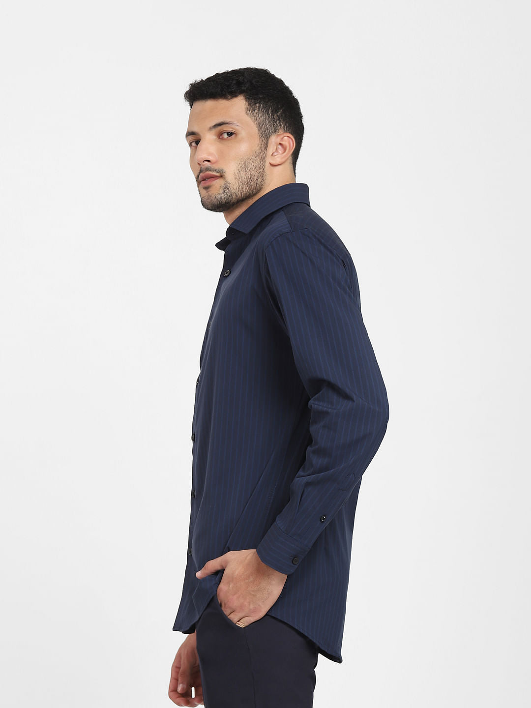 Blue Striped Formal Full Sleeves Shirt