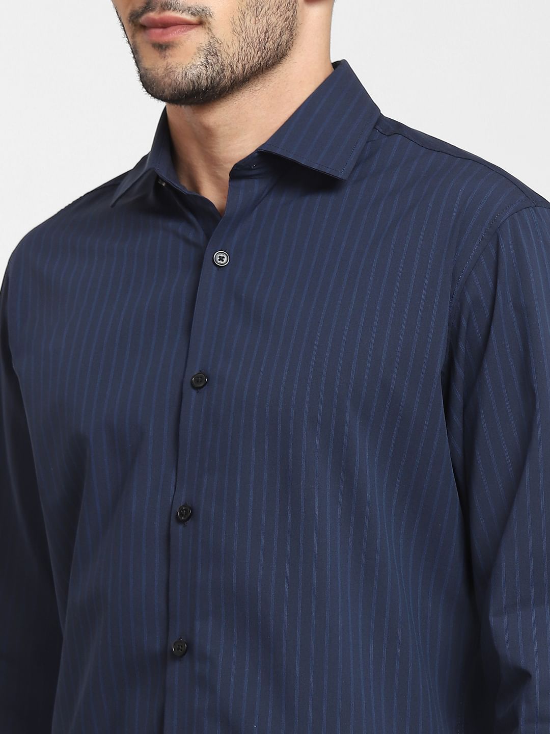 Blue Striped Formal Full Sleeves Shirt
